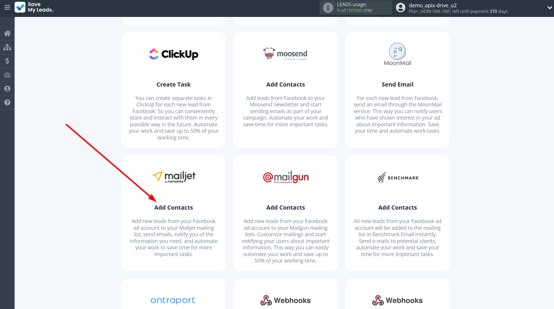 How to Connect TikTok with Mailjet | Data Destination system selection