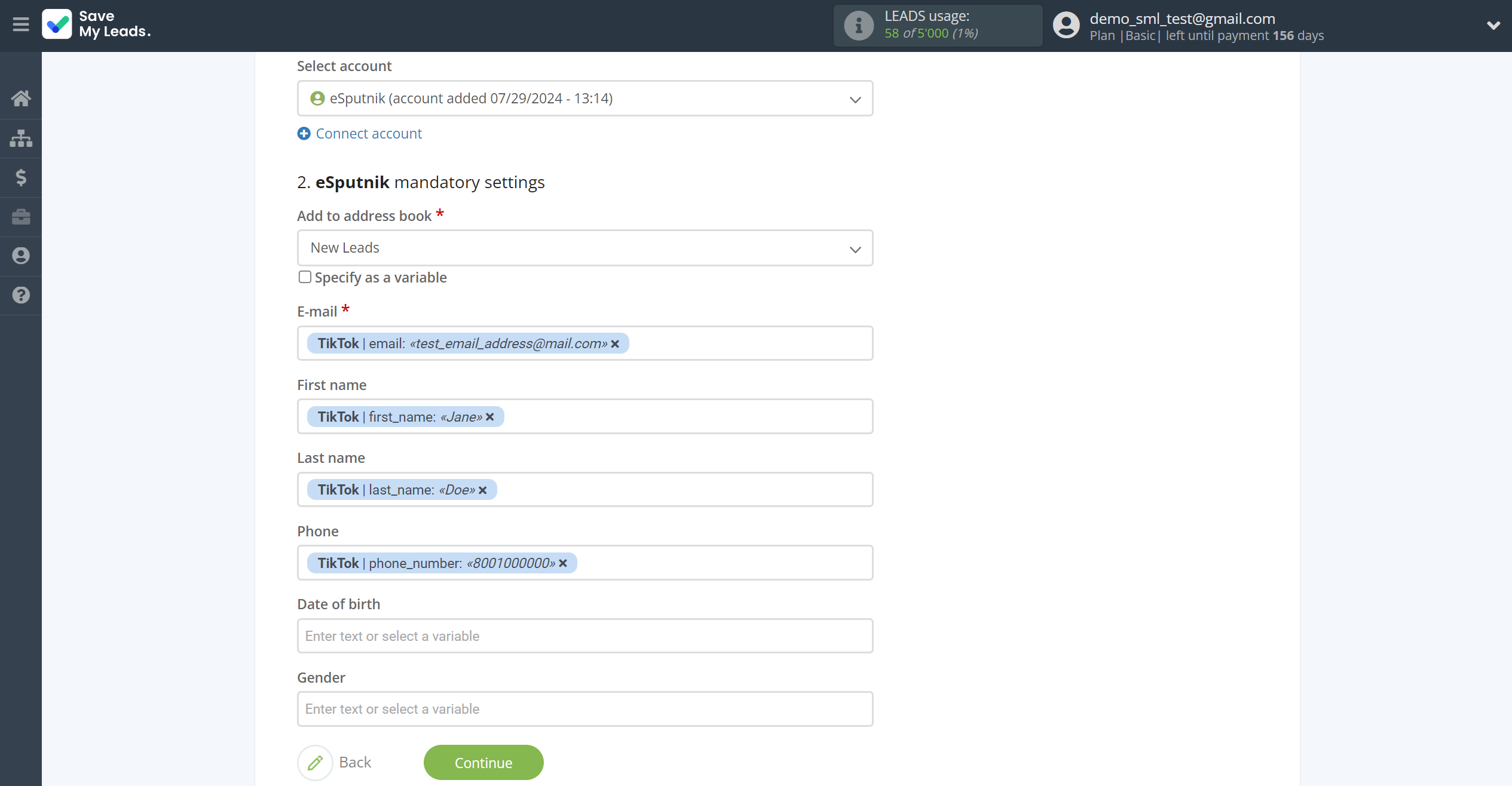 How to Connect TikTok with eSputnik Add Contacts | Assigning fields How to Connect TikTok with eSputnik Add Contacts | Assigning fields