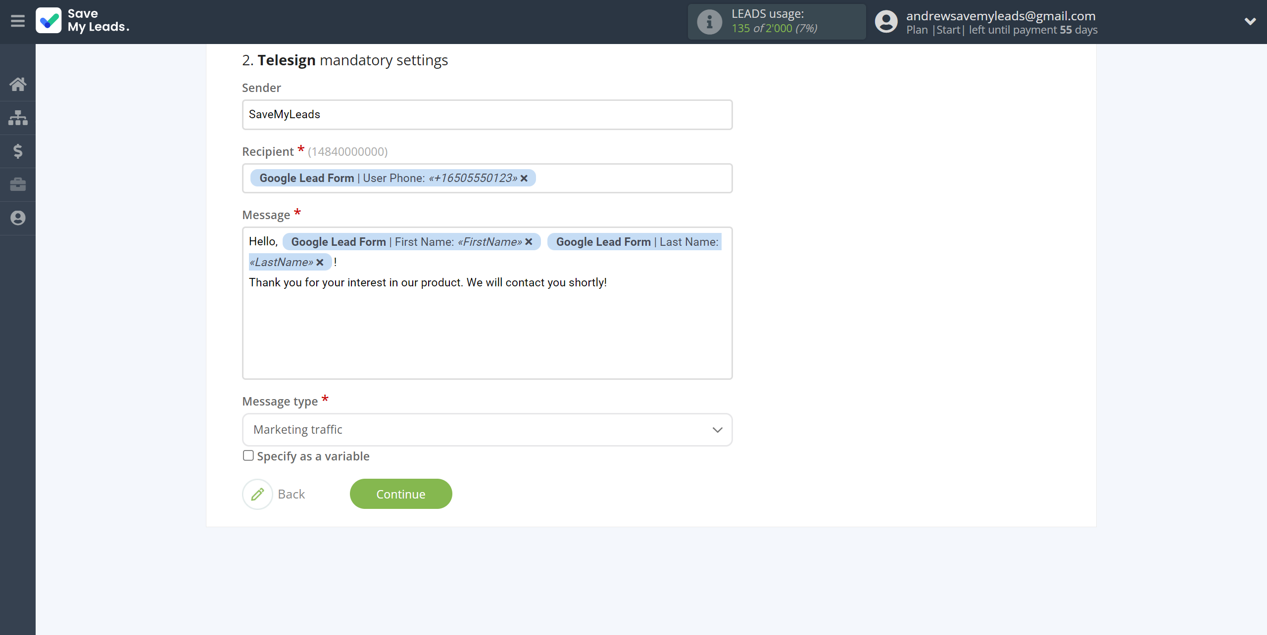 How to Connect Google Lead Form with Telesign | Assigning fields