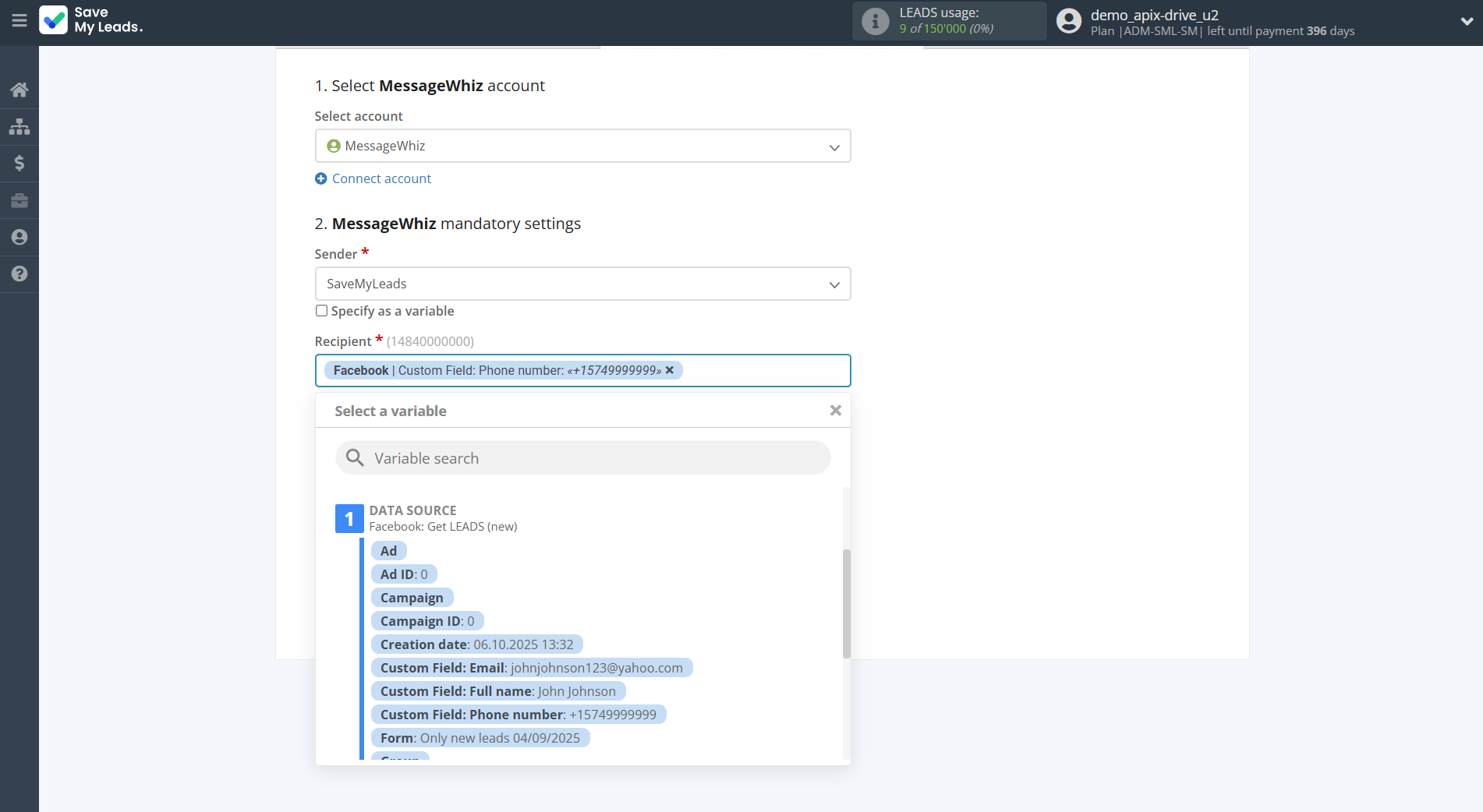 How to Connect Facebook with MessageWhiz | Assigning fields