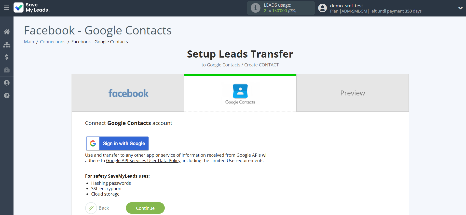 How to Connect Facebook with Google Contacts | Data Destination account connection