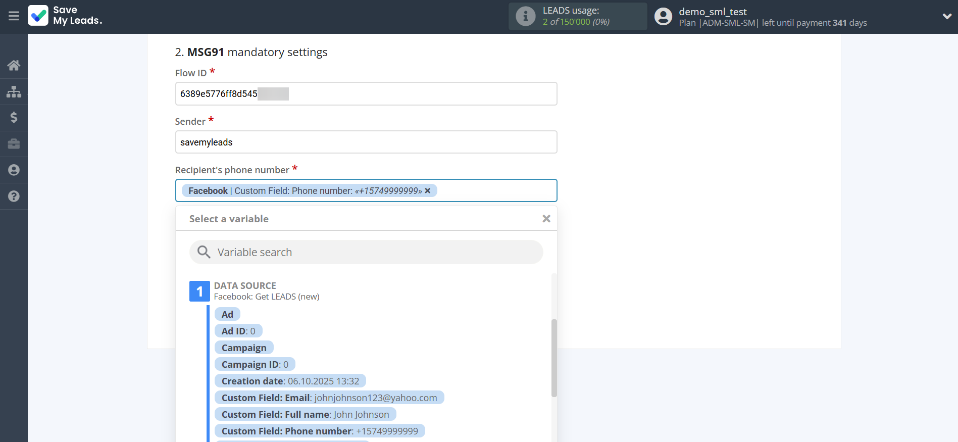 How to Connect Facebook with MSG91 Send SMS | Assigning fields