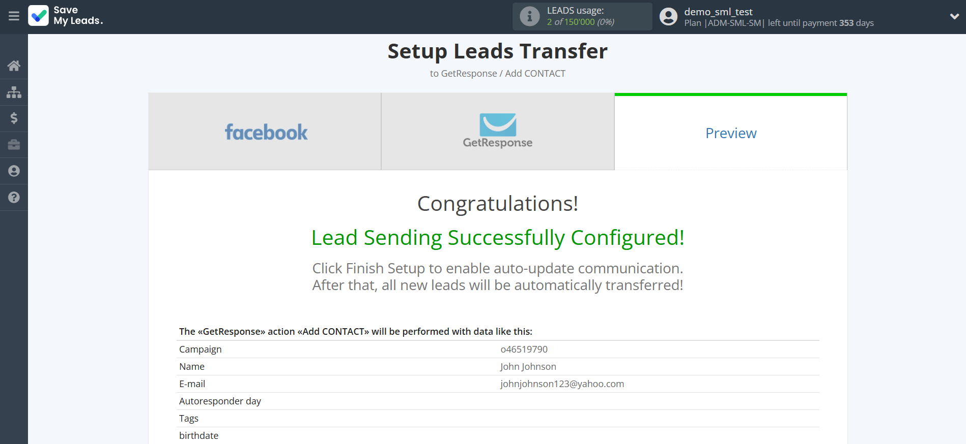 How to Connect Facebook with GetResponse | Test data How to Connect Facebook with GetResponse | Test data
