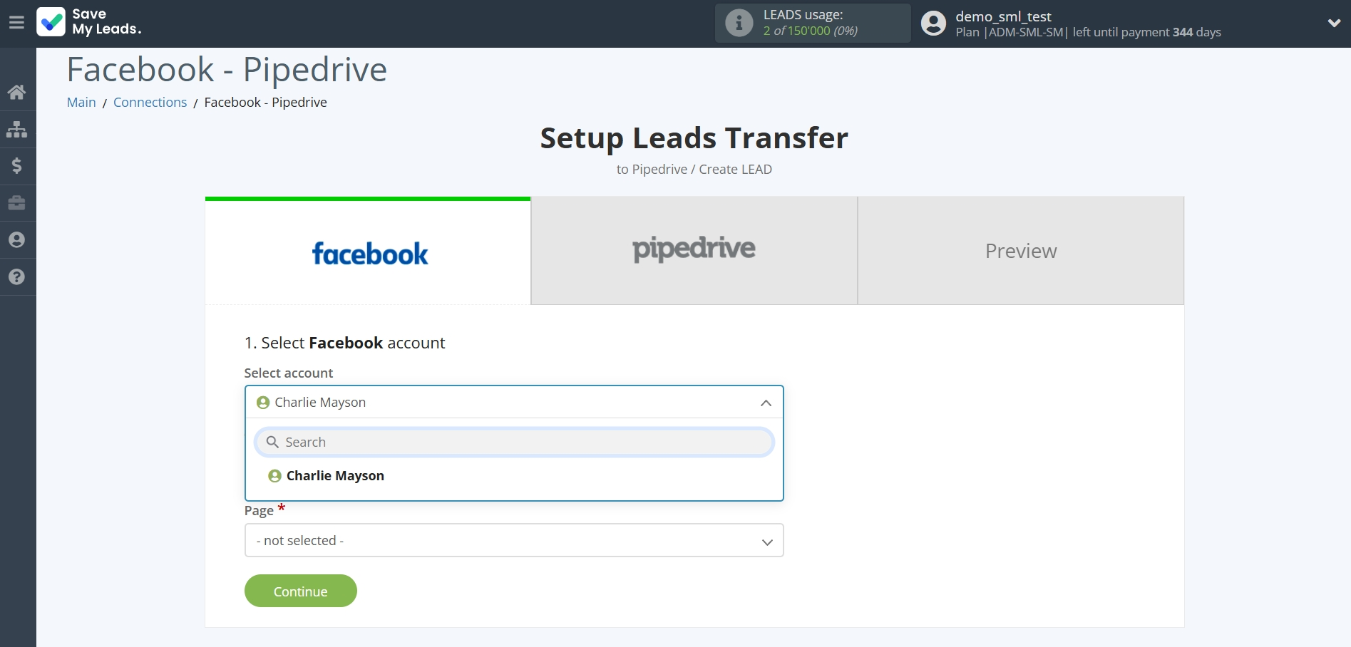 How to Connect Facebook with Pipedrive Create Lead | Data Source account connection