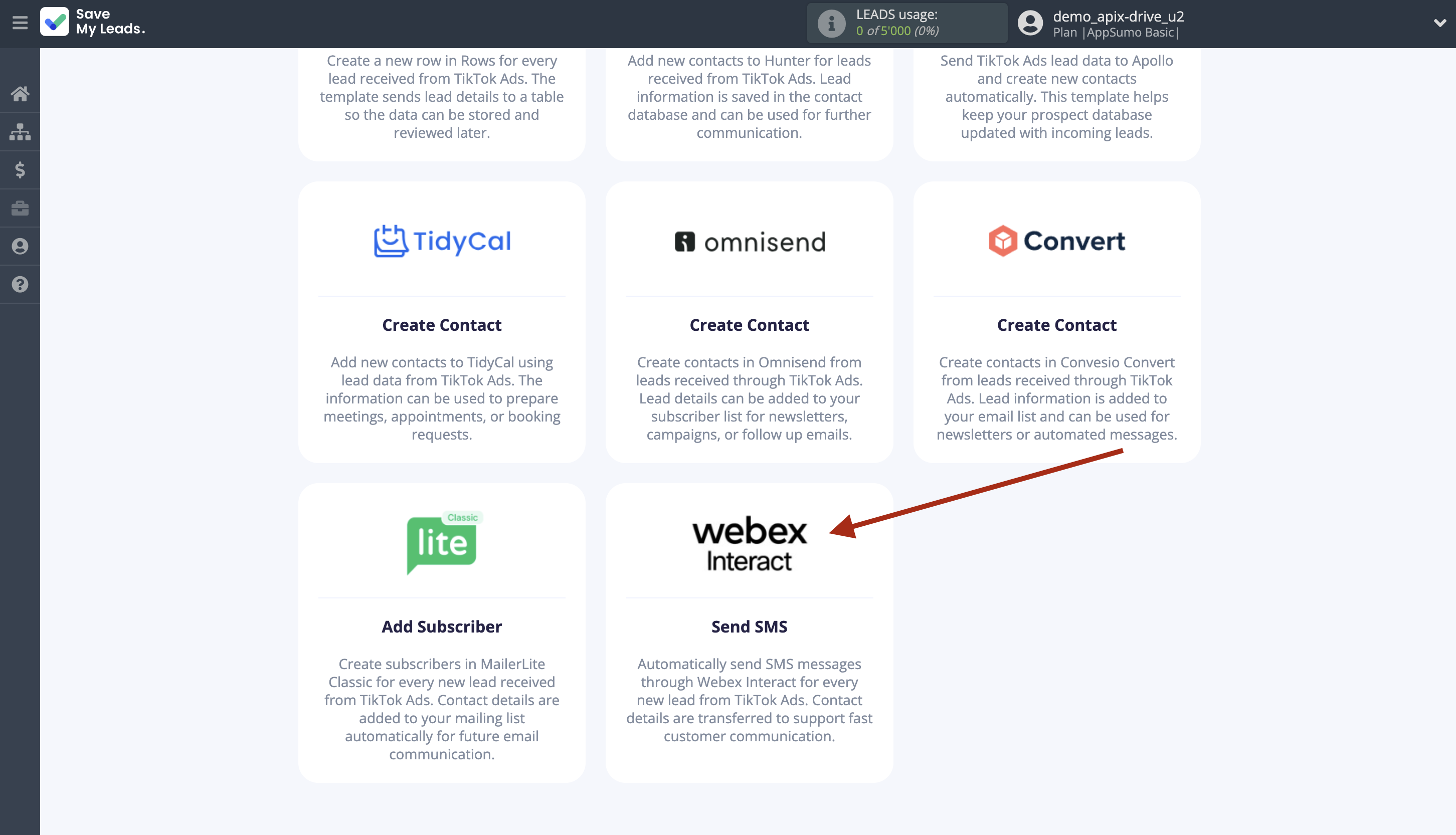 How to Connect TikTok with Webex Interact | Data Destination system selection How to Connect TikTok with Webex Interact | Data Destination system selection