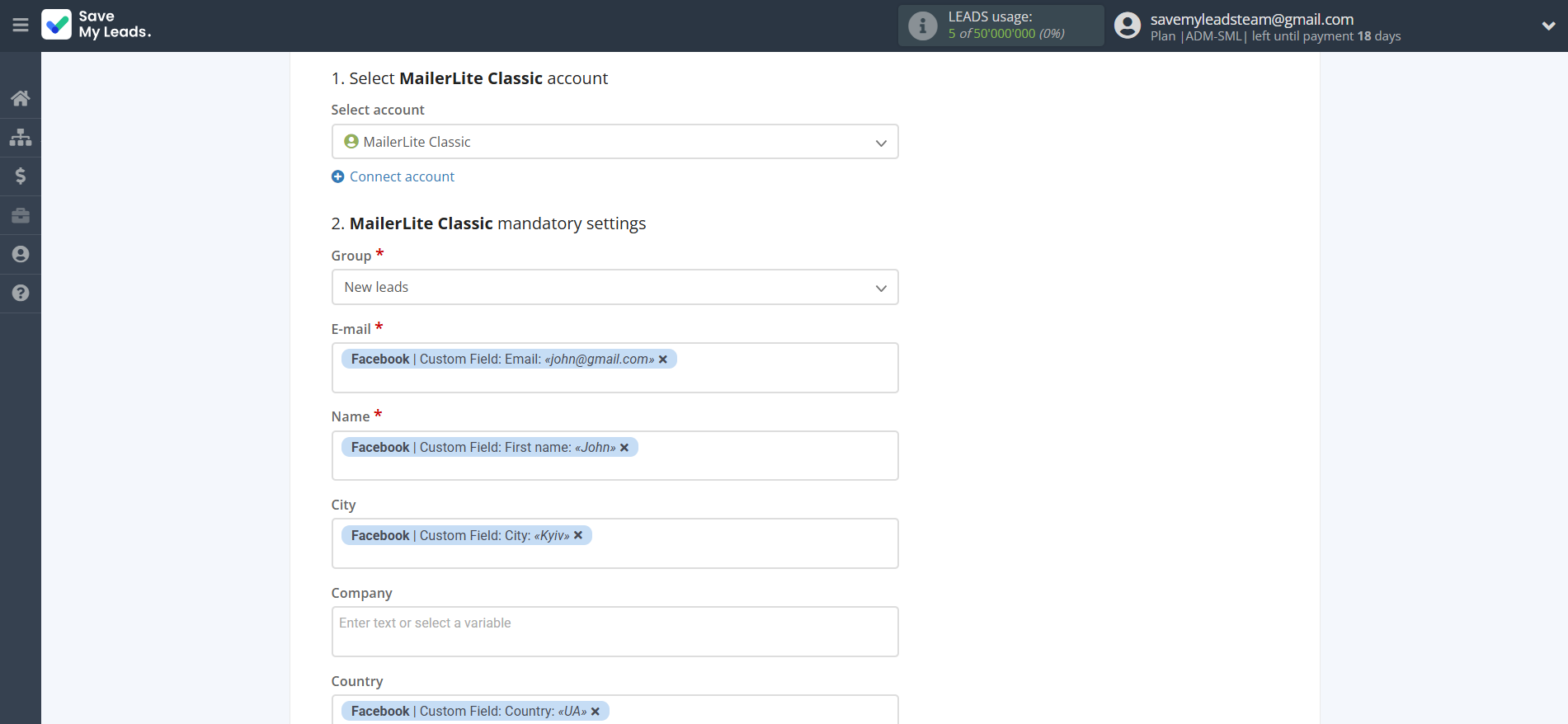 How to Connect Facebook with MailerLite Classic | Assigning fields How to Connect Facebook with MailerLite Classic | Assigning fields