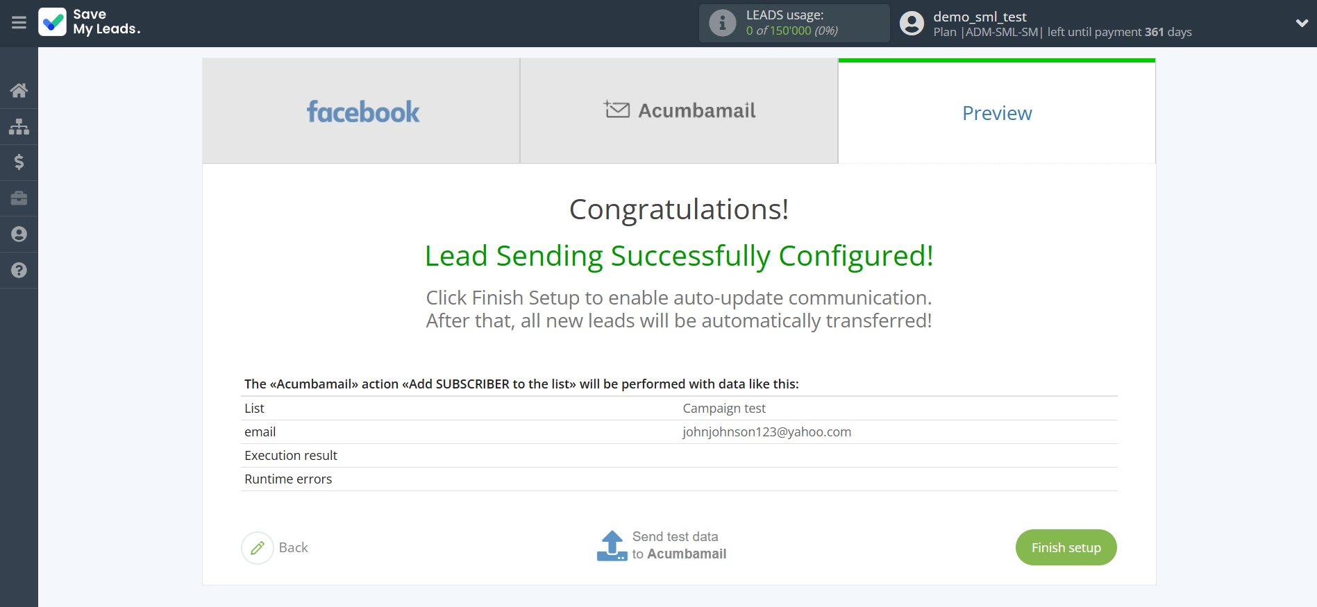 How to Connect Facebook with Acumbamail Add Subscribers | Test data How to Connect Facebook with Acumbamail Add Subscribers | Test data