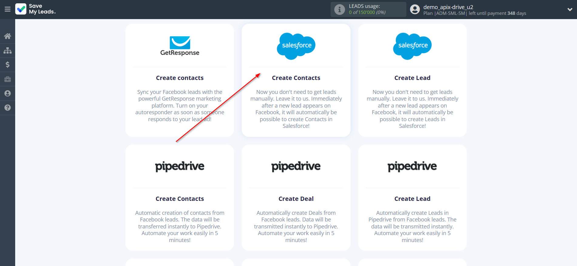 How to Connect Facebook with Salesforce CRM Create Contacts | Data Destination system selection How to Connect Facebook with Salesforce CRM Create Contacts | Data Destination system selection