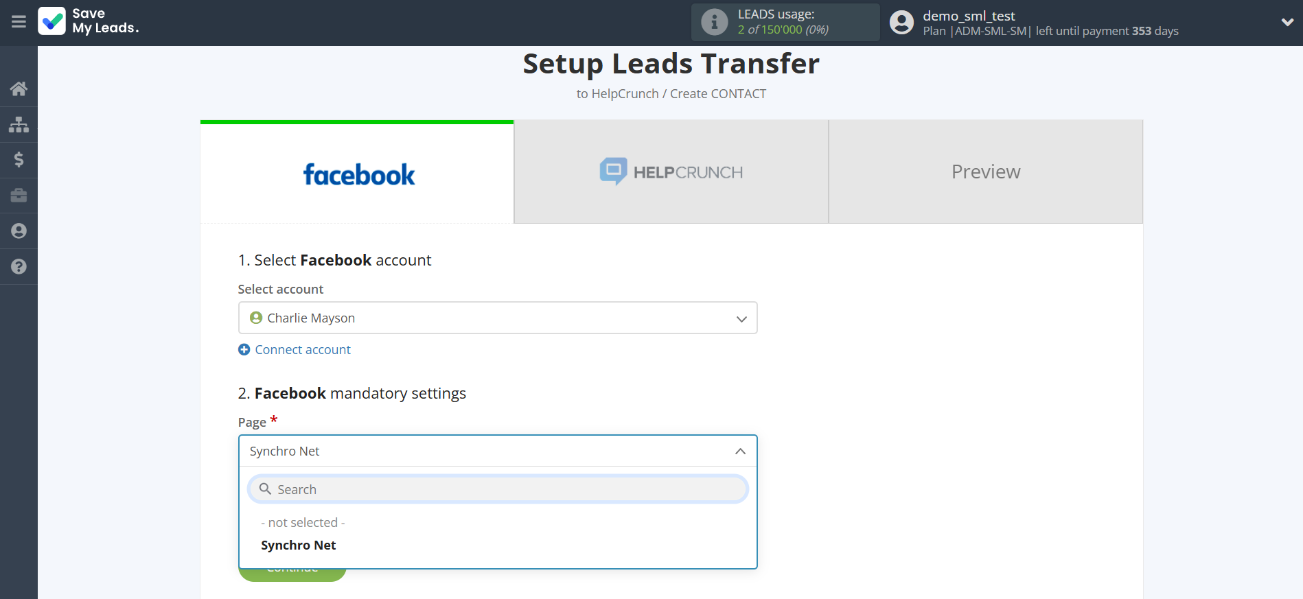 How to Connect Facebook with HelpCrunch Create Contacts | Data Source account connection How to Connect Facebook with HelpCrunch Create Contacts | Data Source account connection
