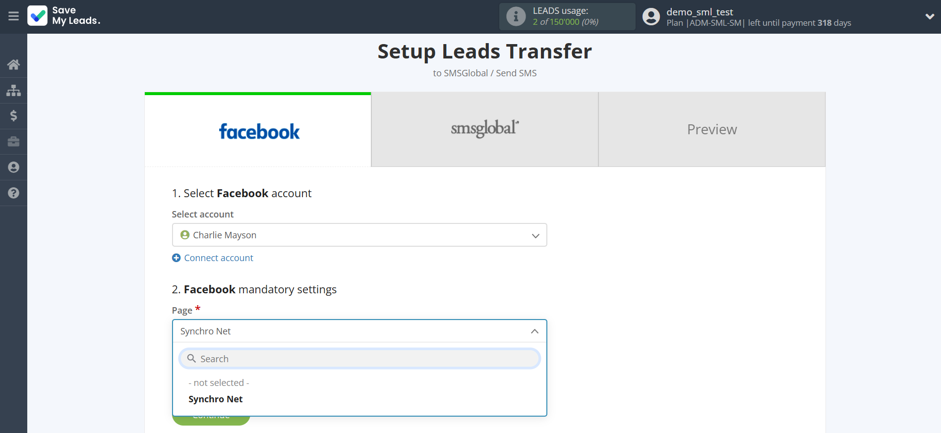 How to Connect Facebook with SMSGlobal | Data Source account connection
