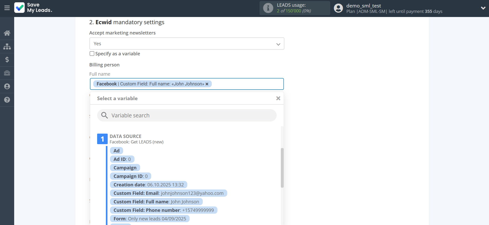How to Connect Facebook with Ecwid Create Order | Assigning fields How to Connect Facebook with Ecwid Create Order | Assigning fields