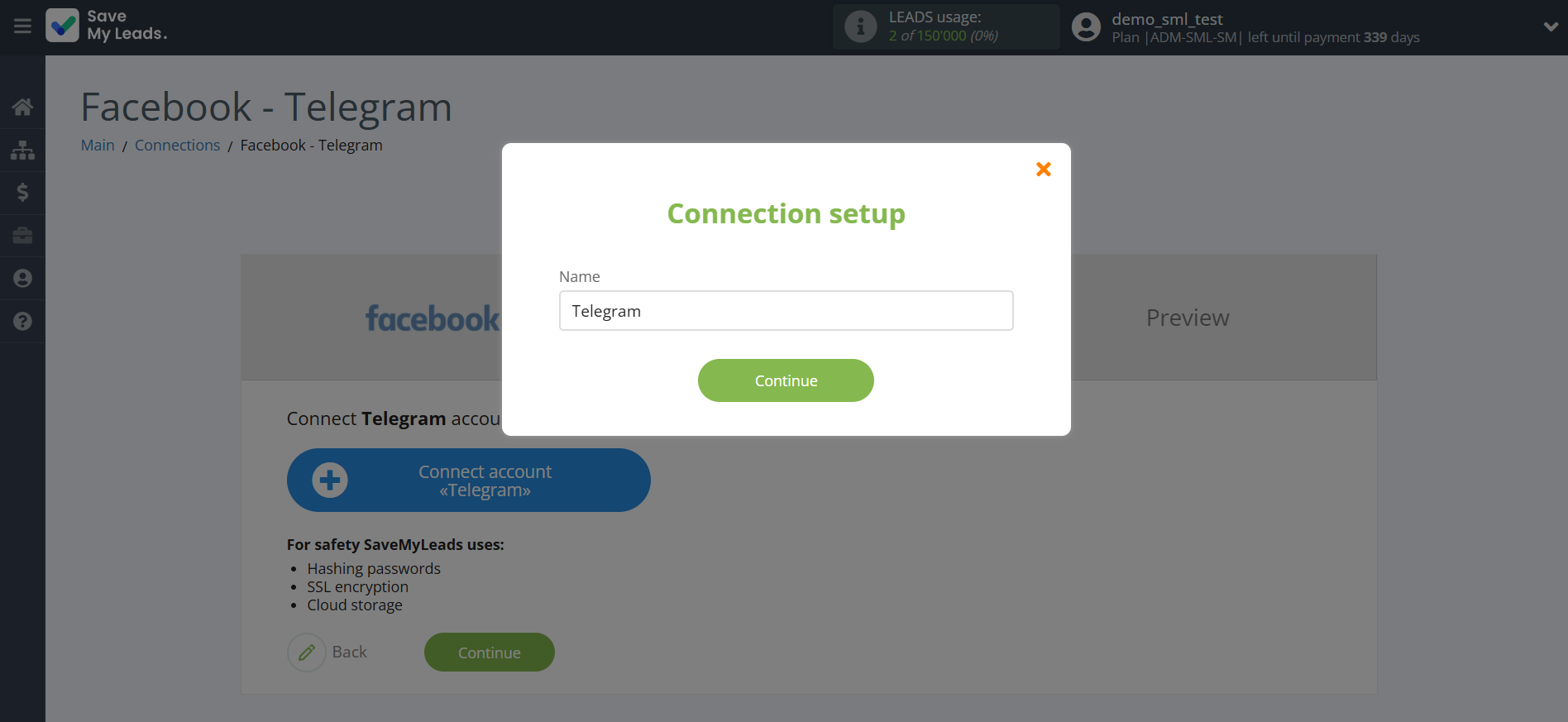 How to Connect Facebook with Telegram | Data Destination account connection