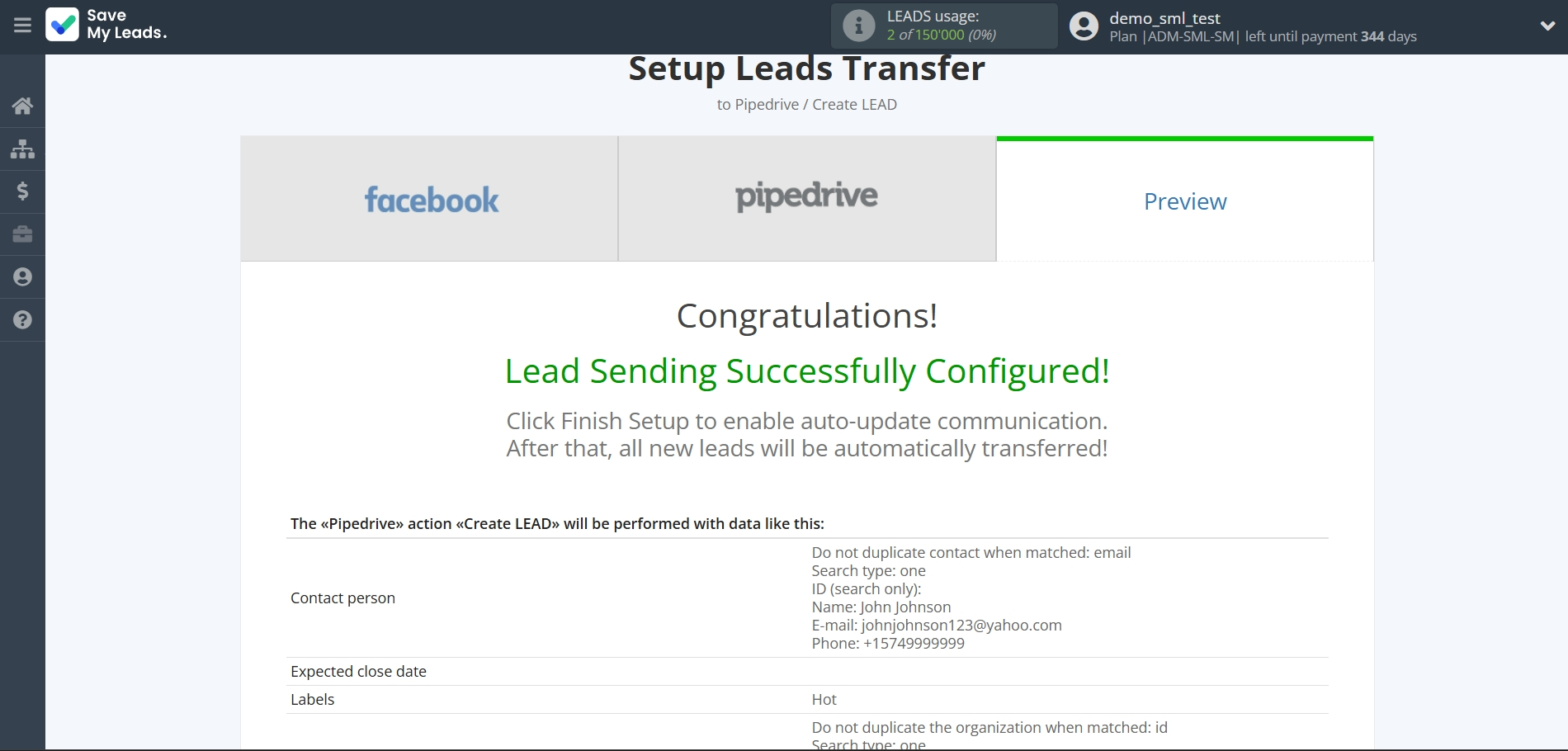 How to Connect Facebook with Pipedrive Create Lead | Test data