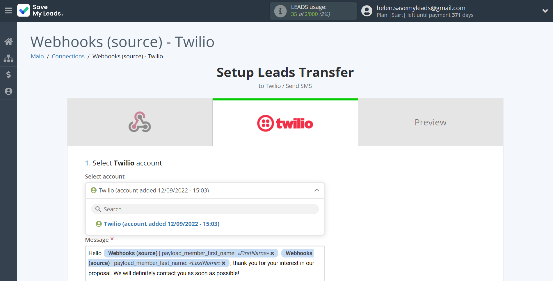 How to Connect Webhooks with Twilio | Data Destination account selection How to Connect Webhooks with Twilio | Data Destination account selection