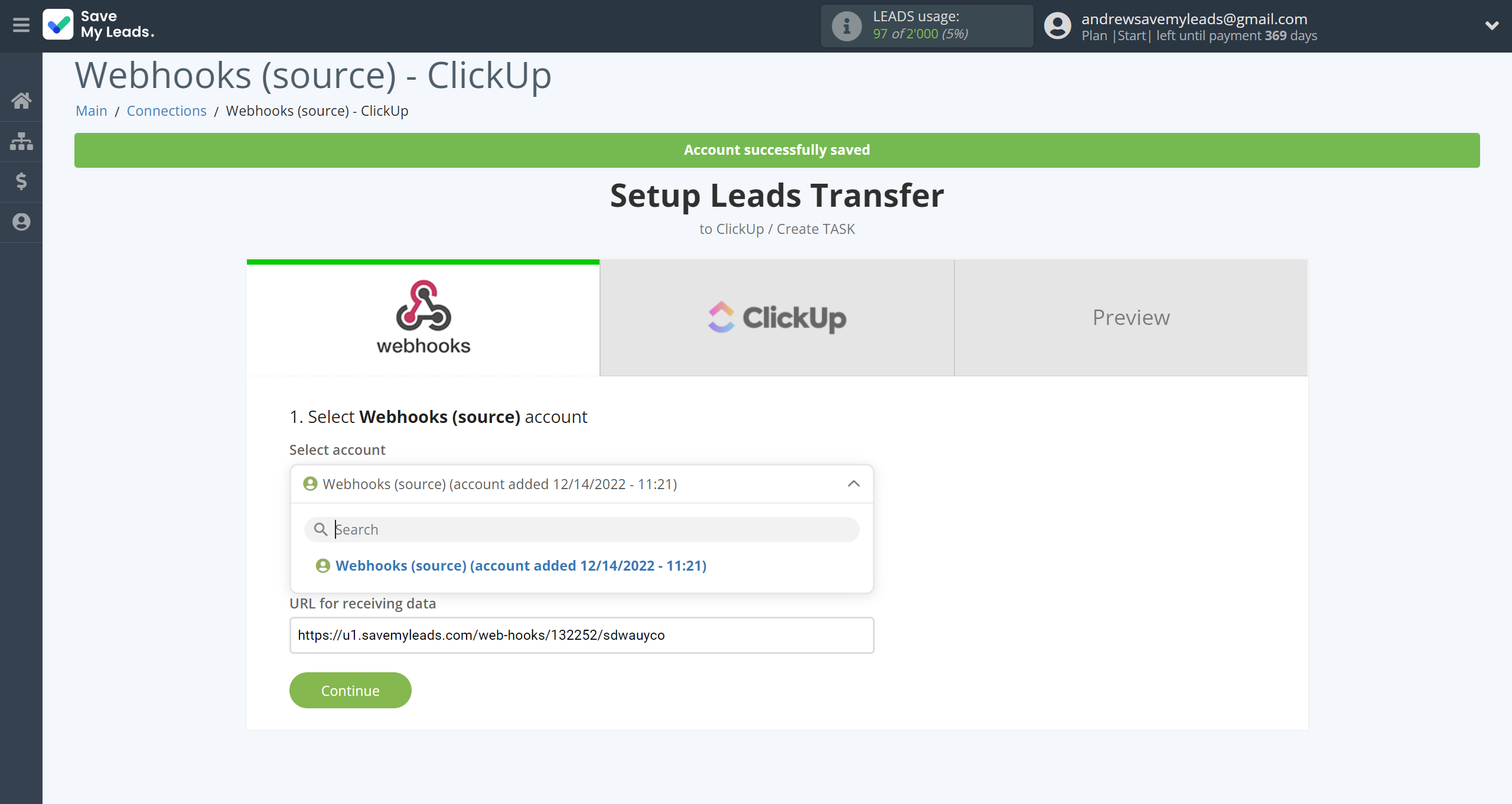 How to Connect Webhooks with ClickUp | Data Source account connection How to Connect Webhooks with ClickUp | Data Source account connection