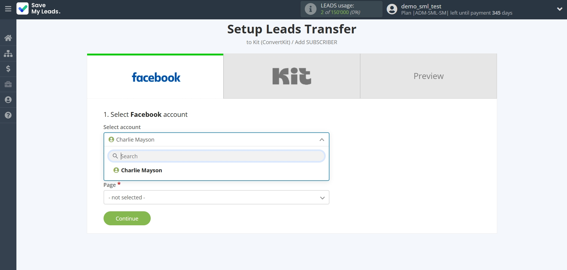 How to Connect Facebook with Kit (ConvertKit) | Data Source account selection