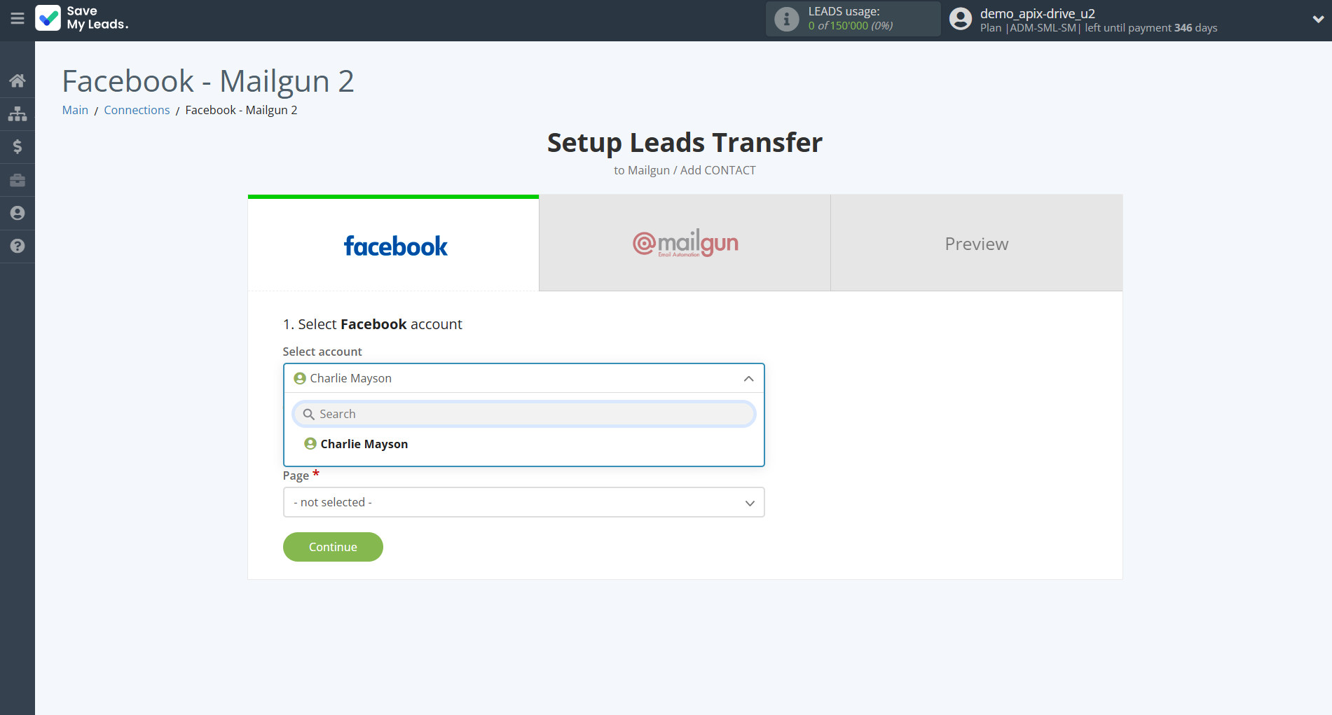 How to Connect Facebook with Mailgun | Data Source account selection How to Connect Facebook with Mailgun | Data Source account selection