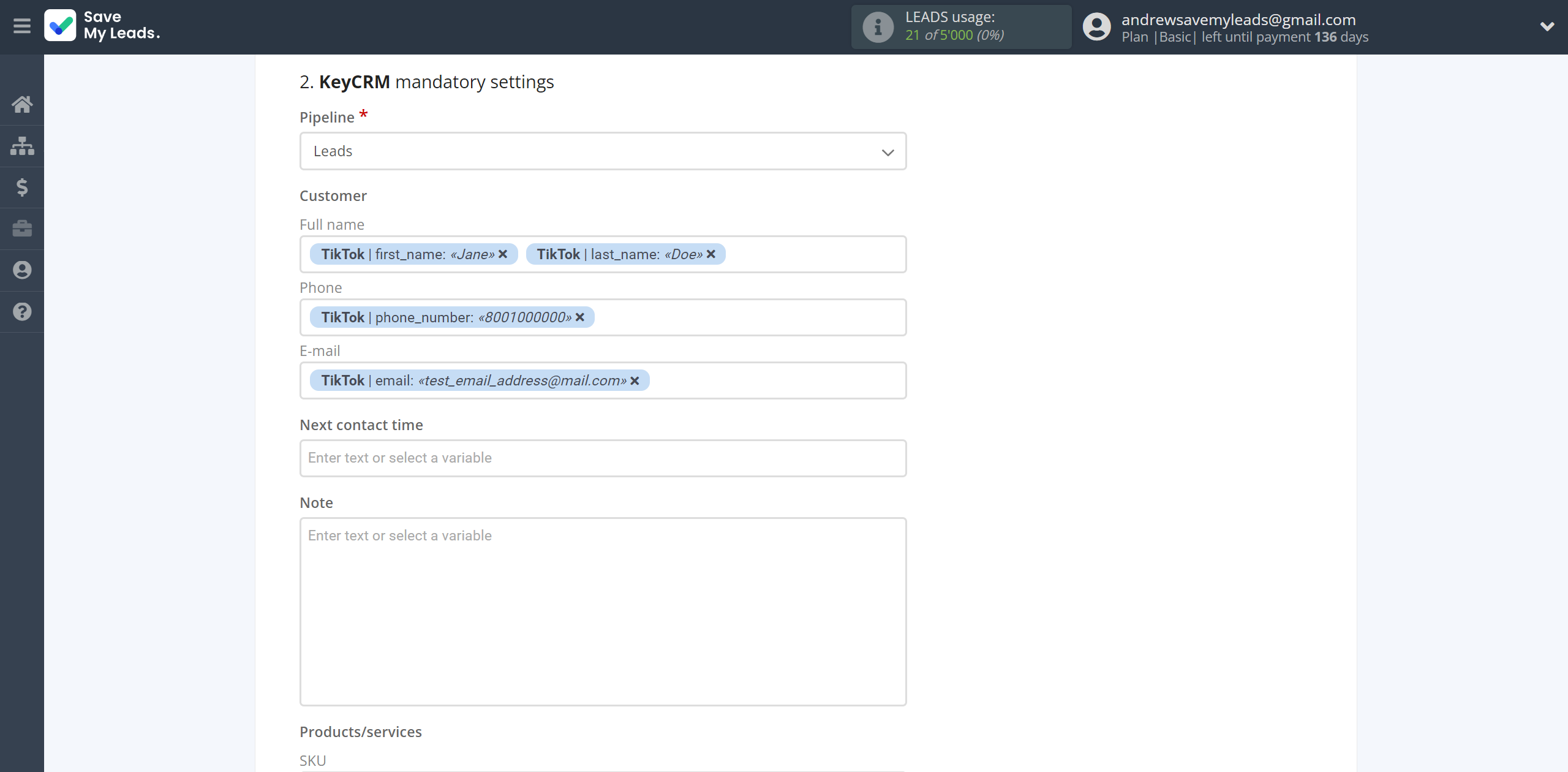 How to Connect TikTok with KeyCRM Create Lead | Assigning fields How to Connect TikTok with KeyCRM Create Lead | Assigning fields