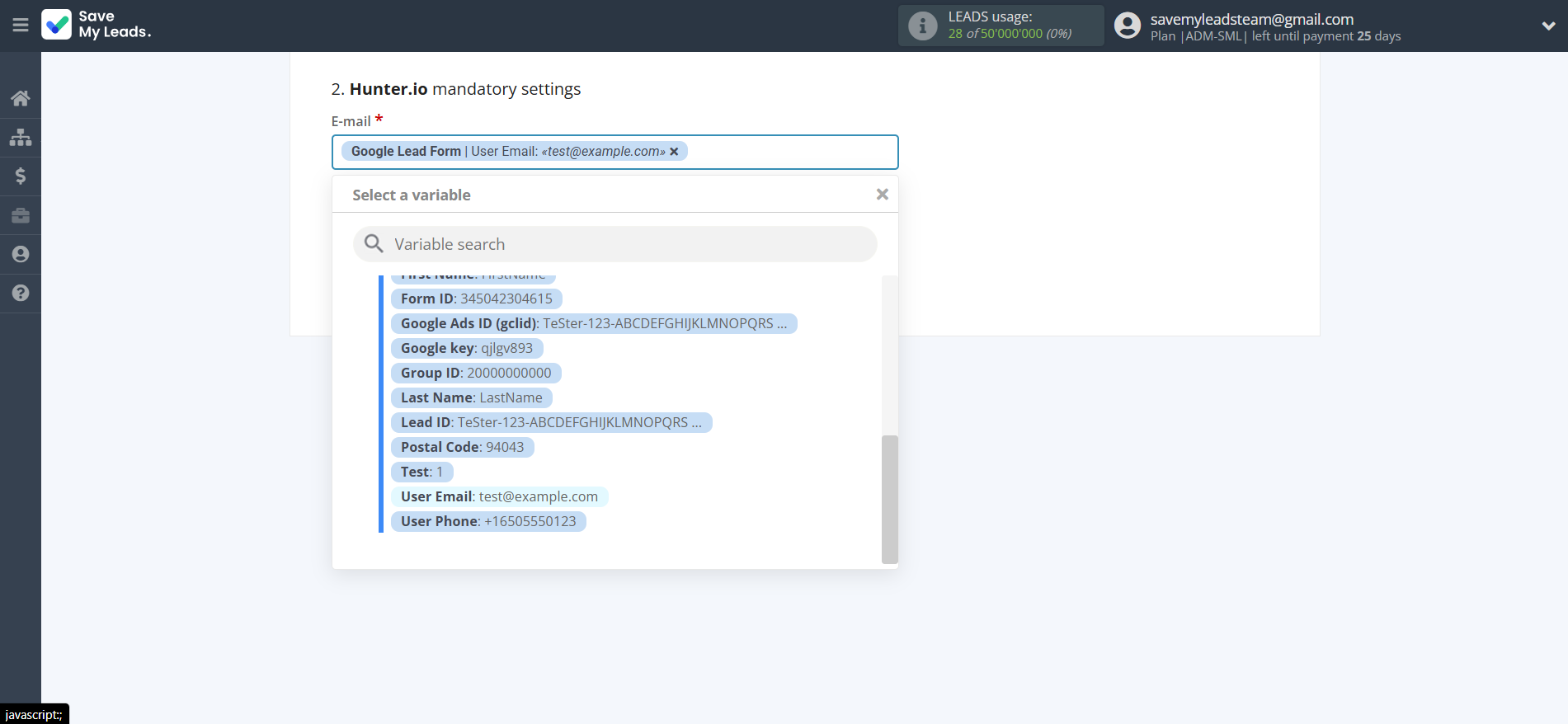 How to Connect Google Lead Form with Hunter.io | Assigning fields