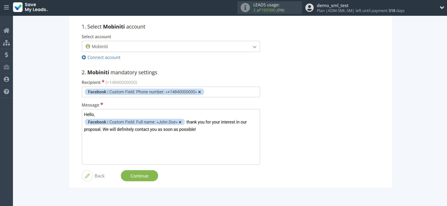 How to Connect Facebook with Mobiniti | Assigning fields