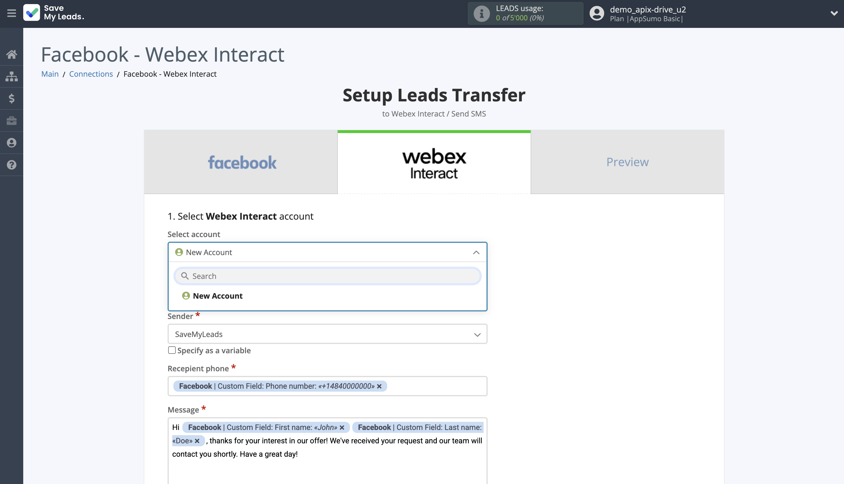 How to Connect Facebook with Webex Interact | Data Destination account selection How to Connect Facebook with Webex Interact | Data Destination account selection