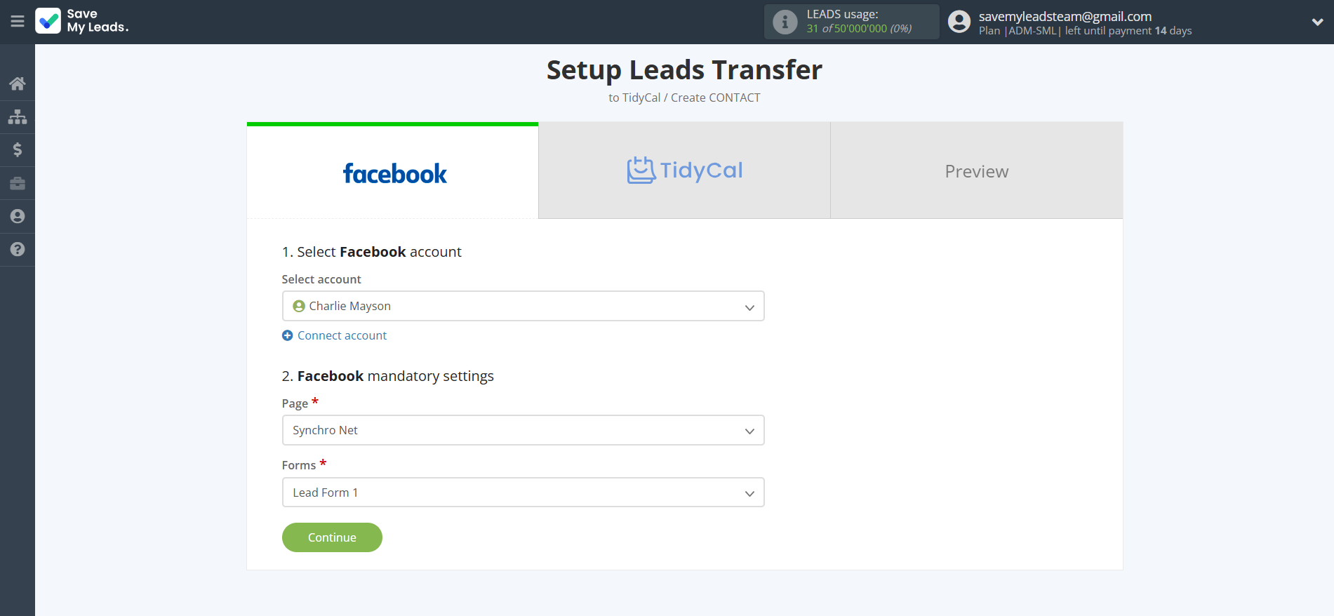 How to Connect Facebook with TidyCal Create Contacts | Data Source account connection