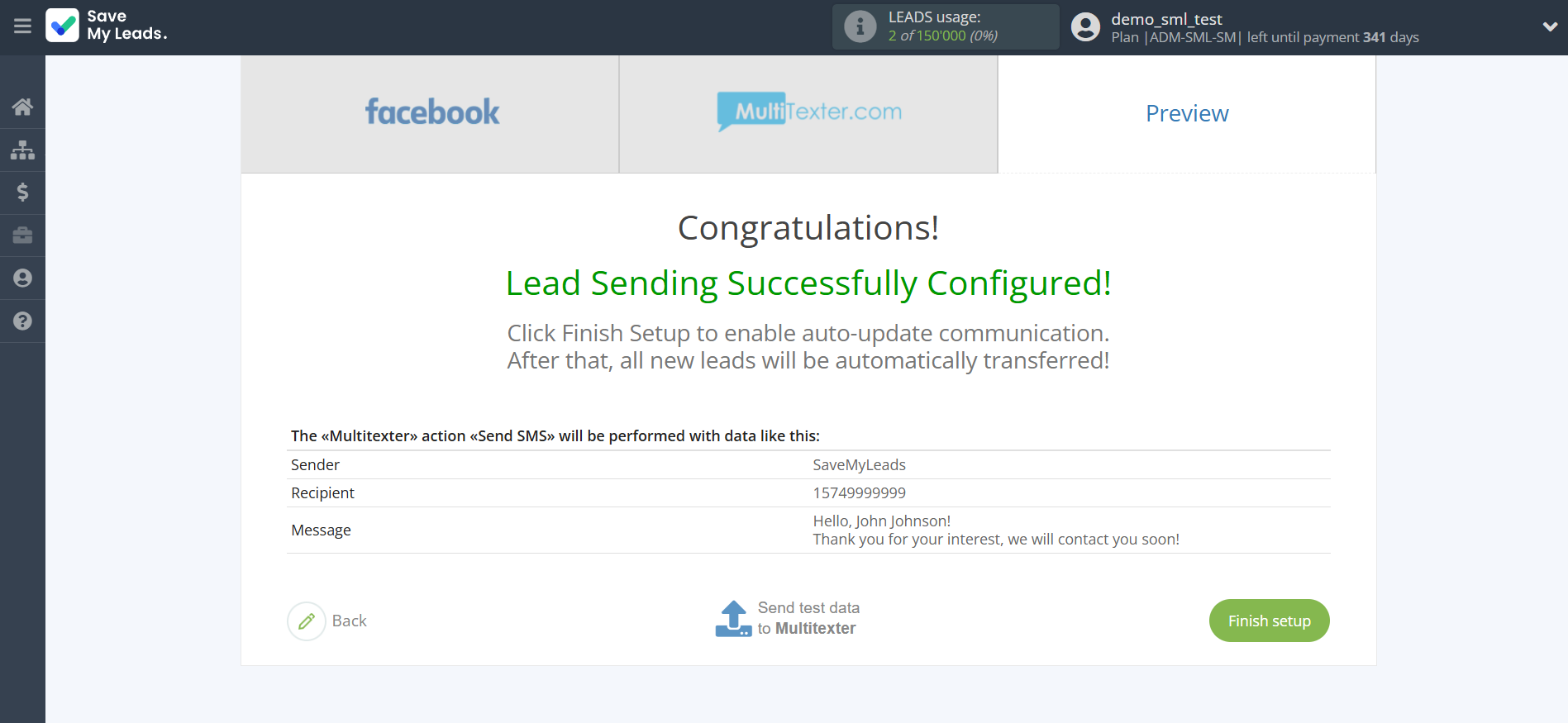 How to Connect Facebook with Multitexter | Test data