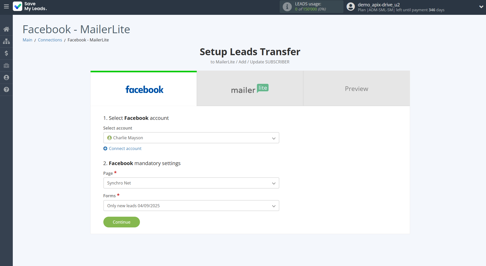 How to Connect Facebook with MailerLite | Data Source account connection