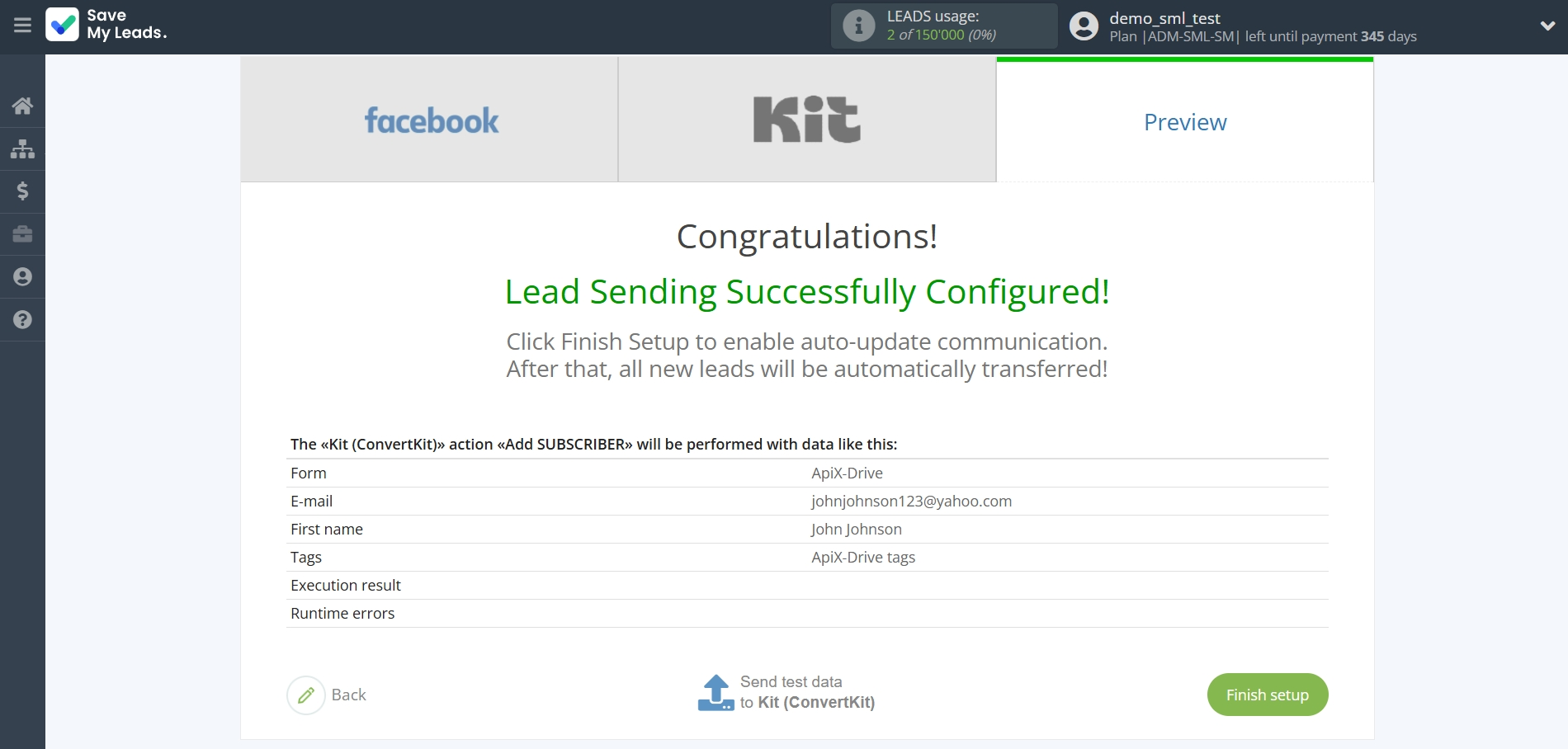 How to Connect Facebook with Kit (ConvertKit) | Test data