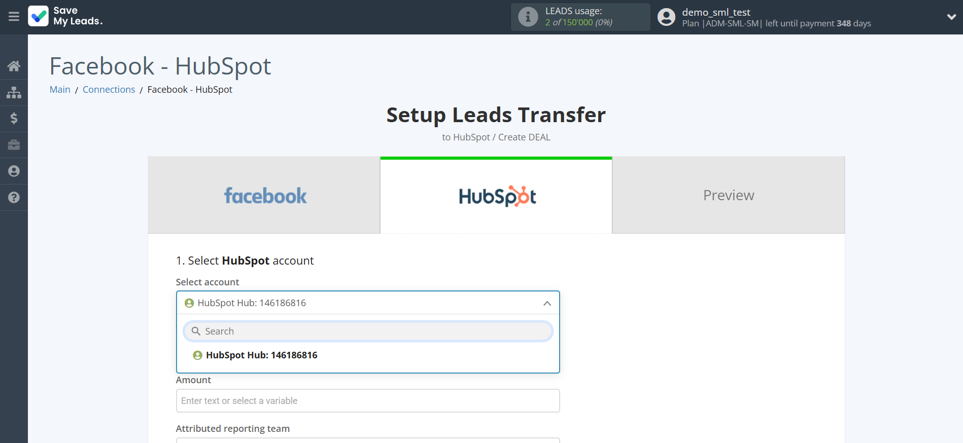 How to Connect Facebook with HubSpot Create Deal | Data Destination account selection How to Connect Facebook with HubSpot Create Deal | Data Destination account selection
