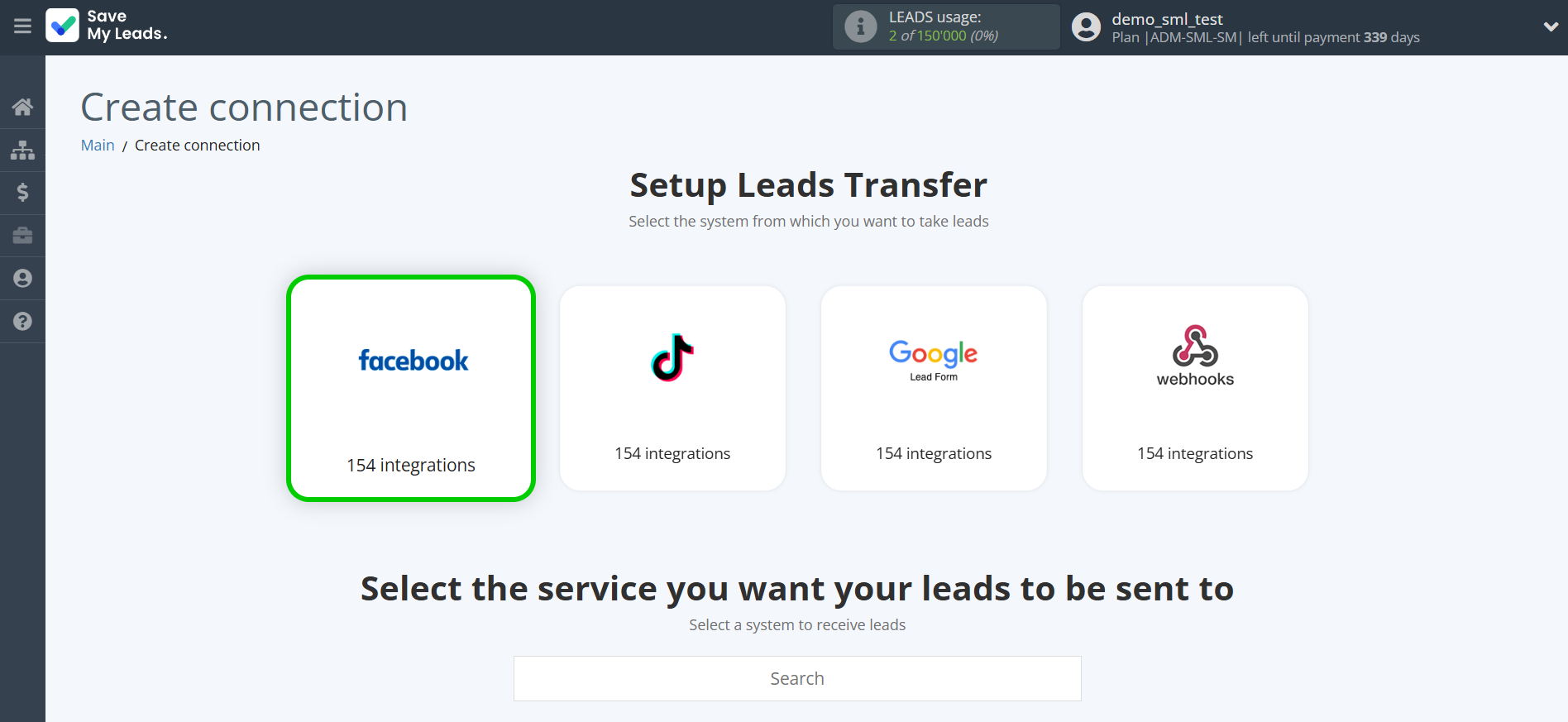 How to Connect Facebook with Telegram | Data Source system selection