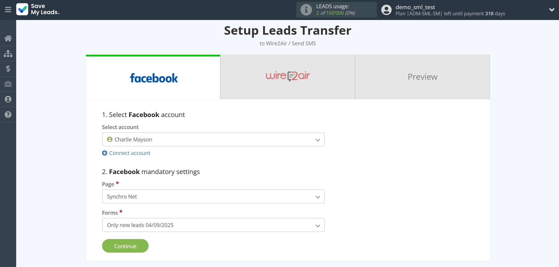 How to Connect Facebook  with Wire2Air | Data Source account connection
