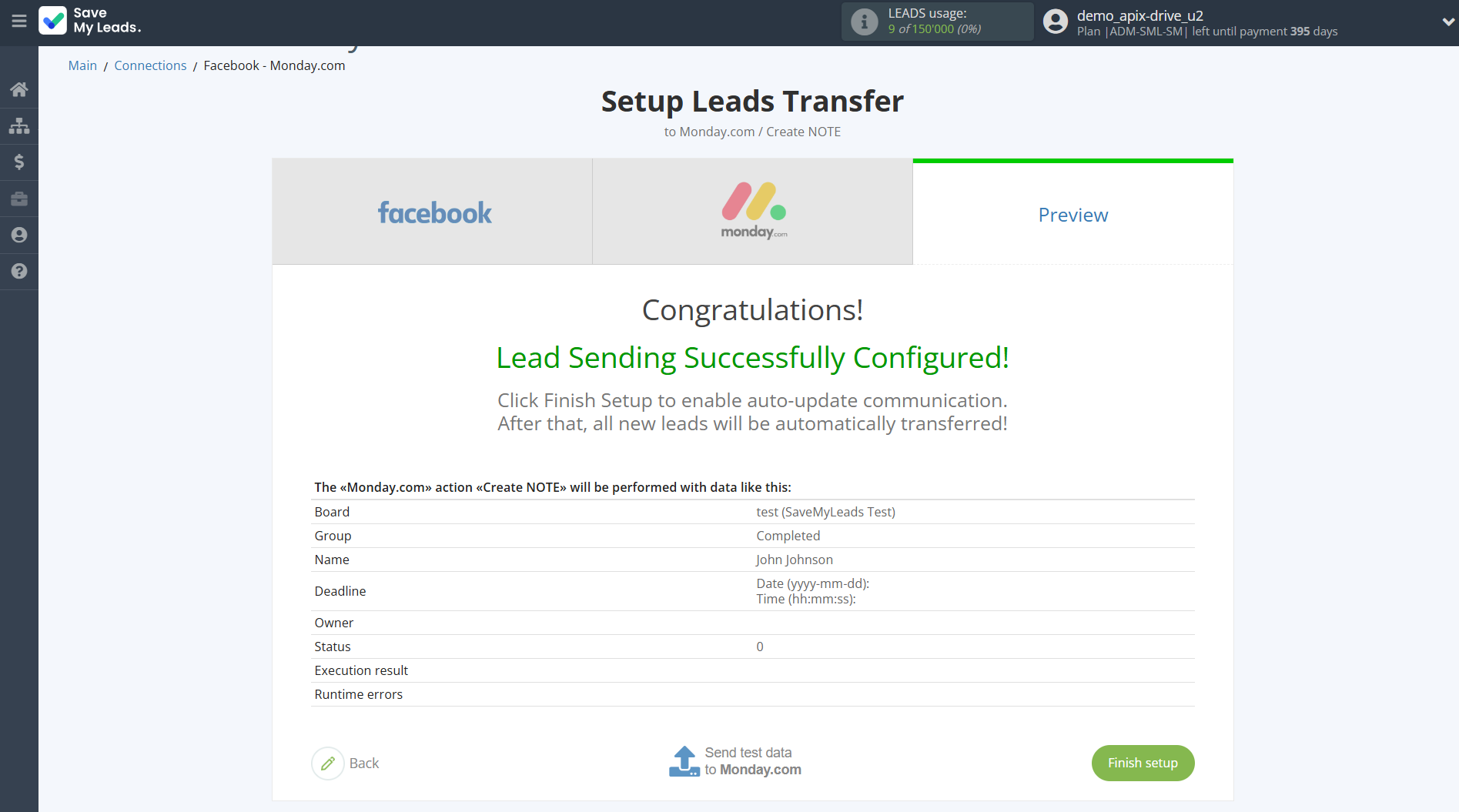How to Connect Facebook with Monday.com | Test data