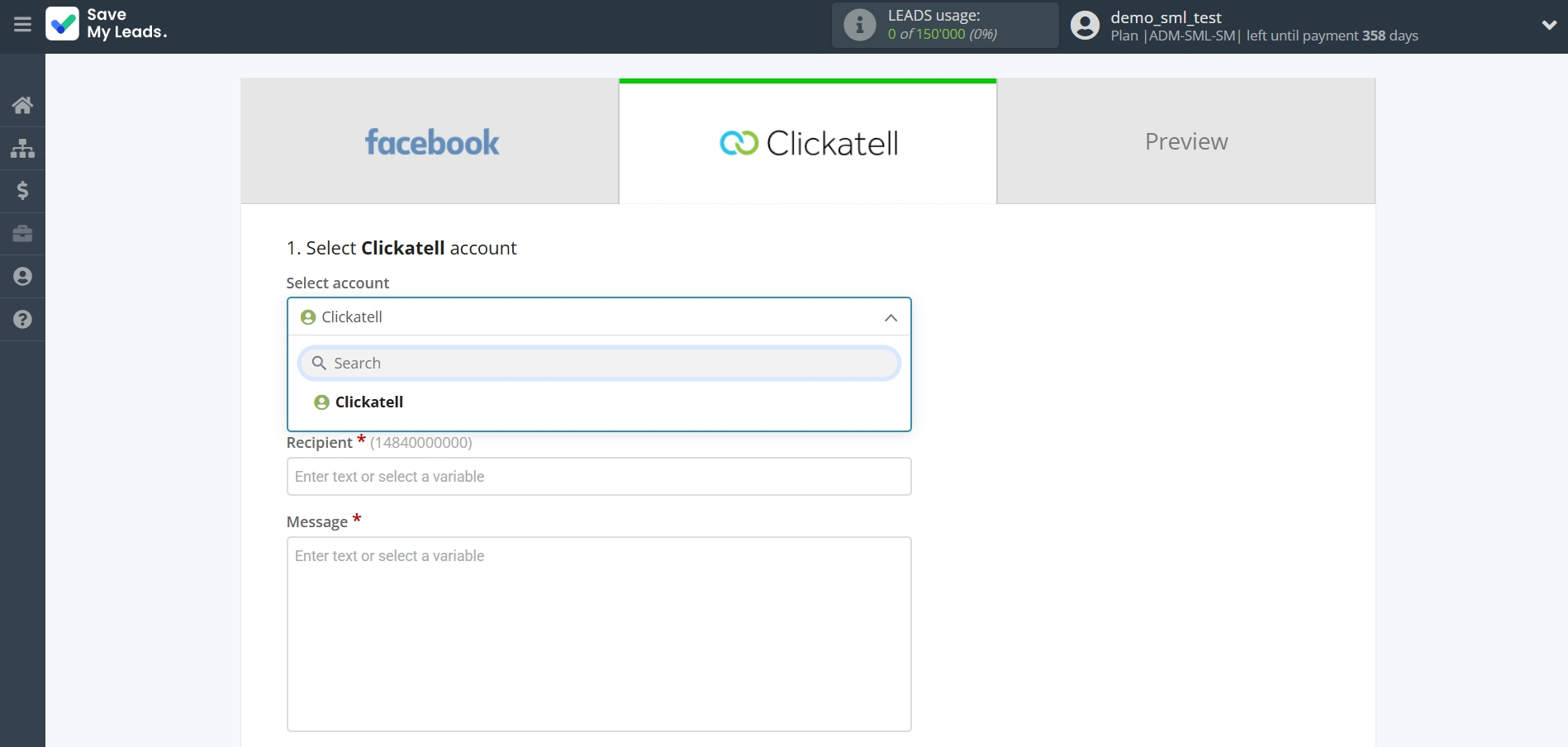How to Connect Facebook with Clickatell | Data Destination account selection How to Connect Facebook with Clickatell | Data Destination account selection