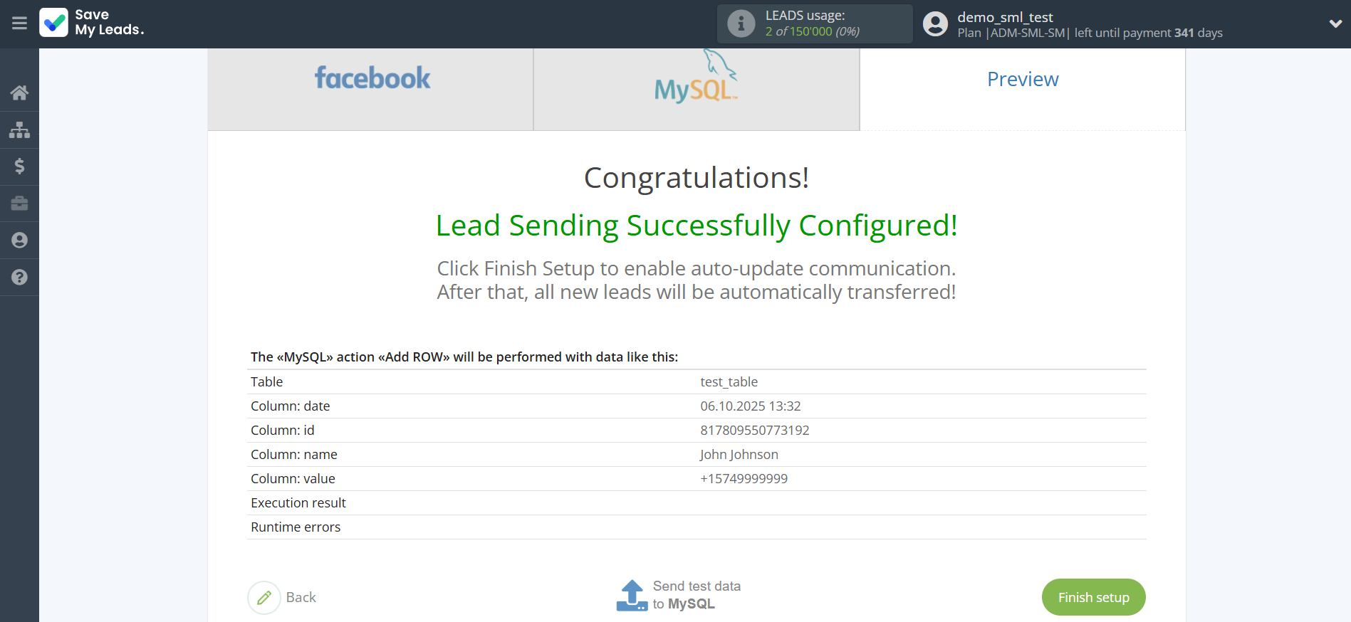 How to Connect Facebook with MySQL | Test data