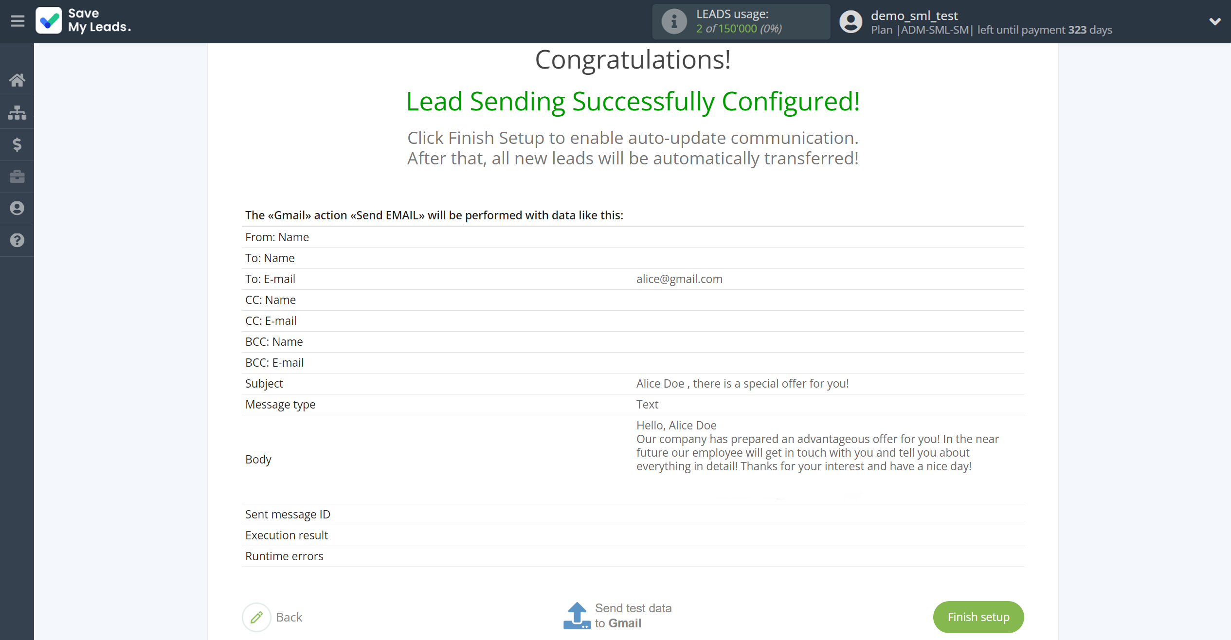 How to Connect Webhooks with Gmail | Test data