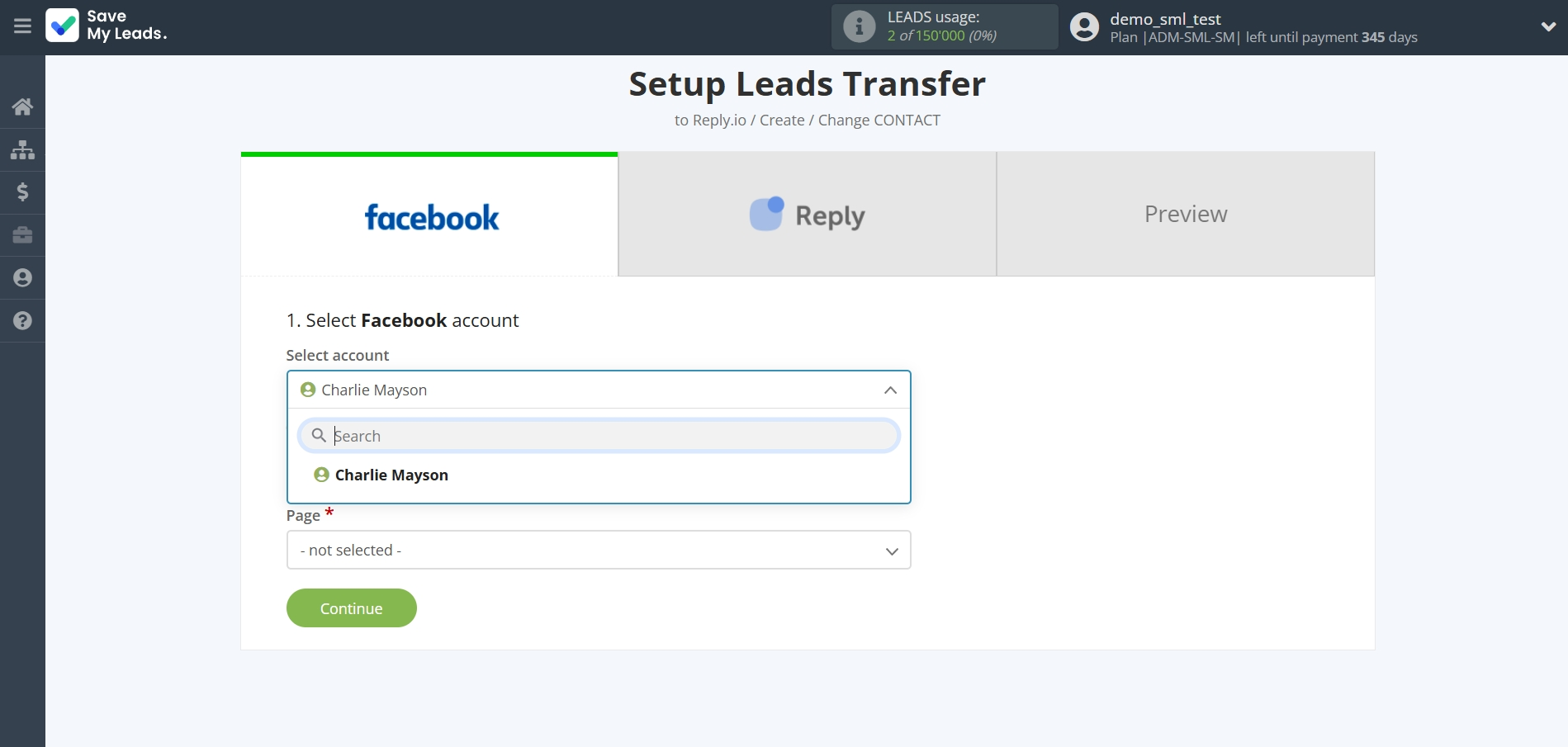 How to Connect Facebook with Reply.io | Data Source account selection