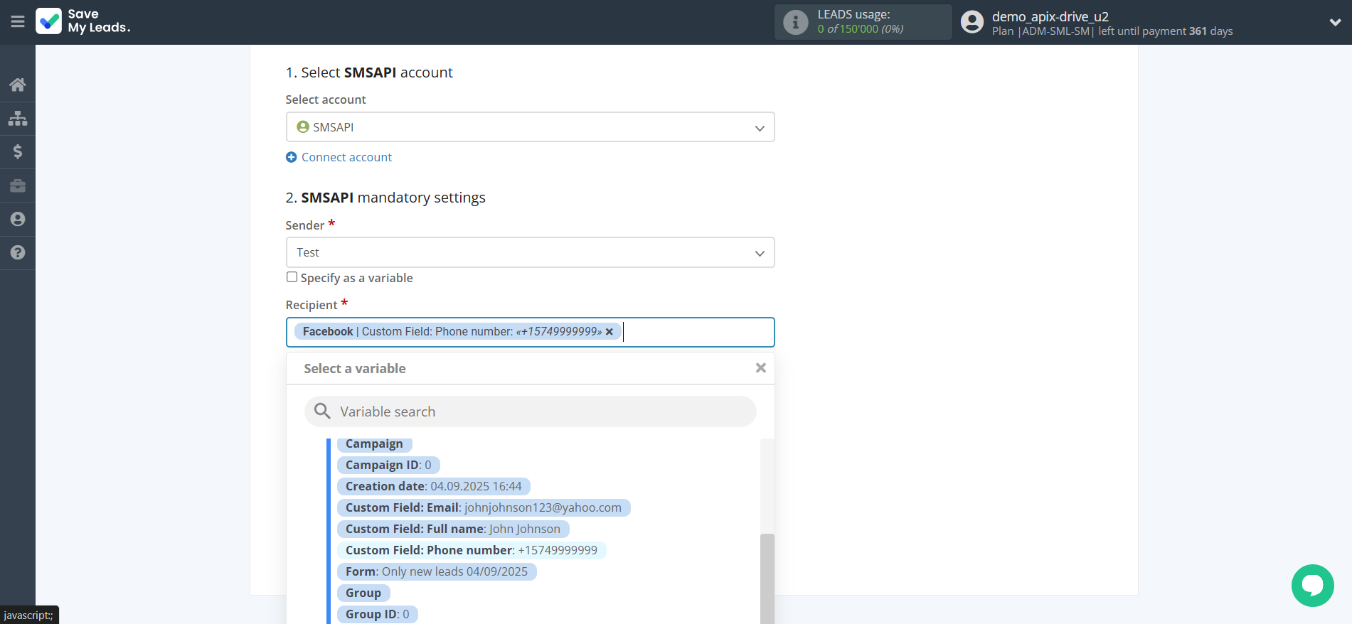 How to Connect Facebook with SMSAPI | Assigning fields How to Connect Facebook with SMSAPI | Assigning fields
