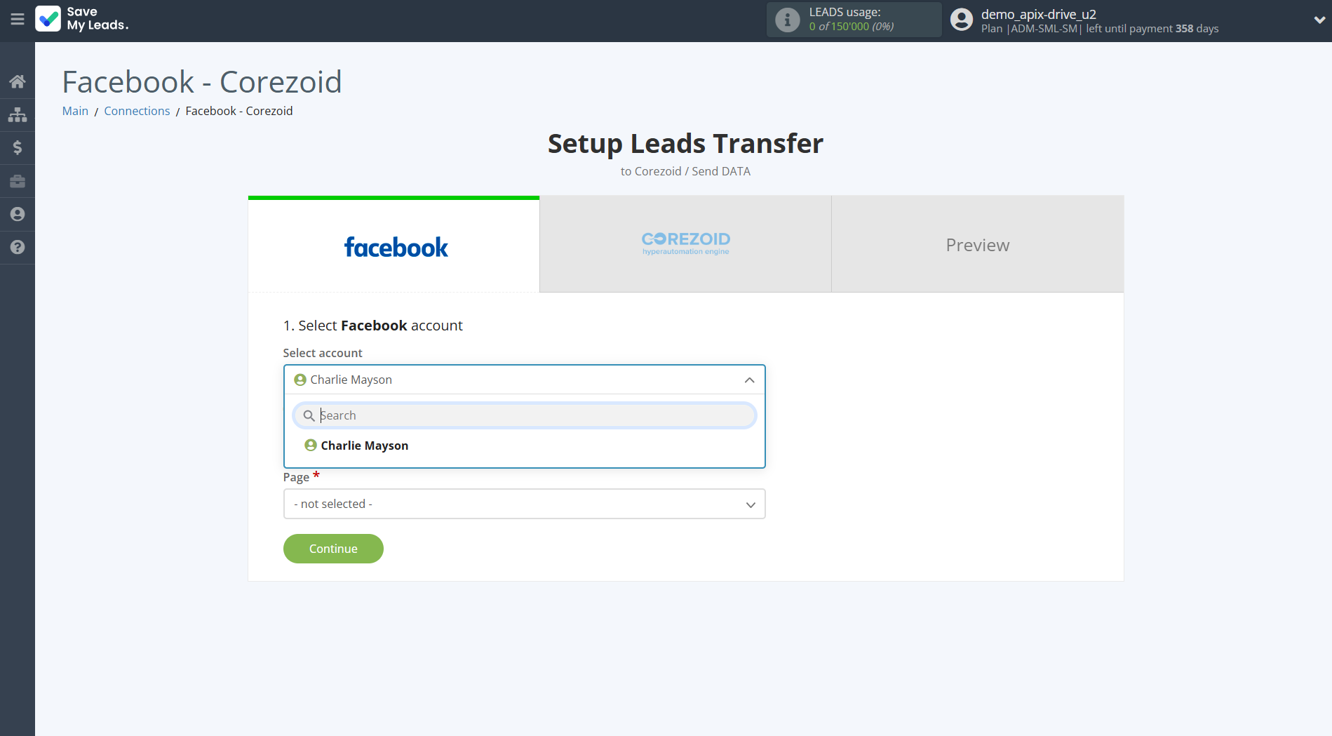 How to Connect Facebook with Corezoid | Data Source account selection How to Connect Facebook with Corezoid | Data Source account selection