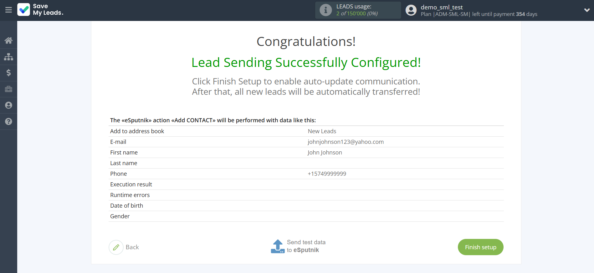 How to Connect Facebook with eSputnik Add Contacts | Test data
