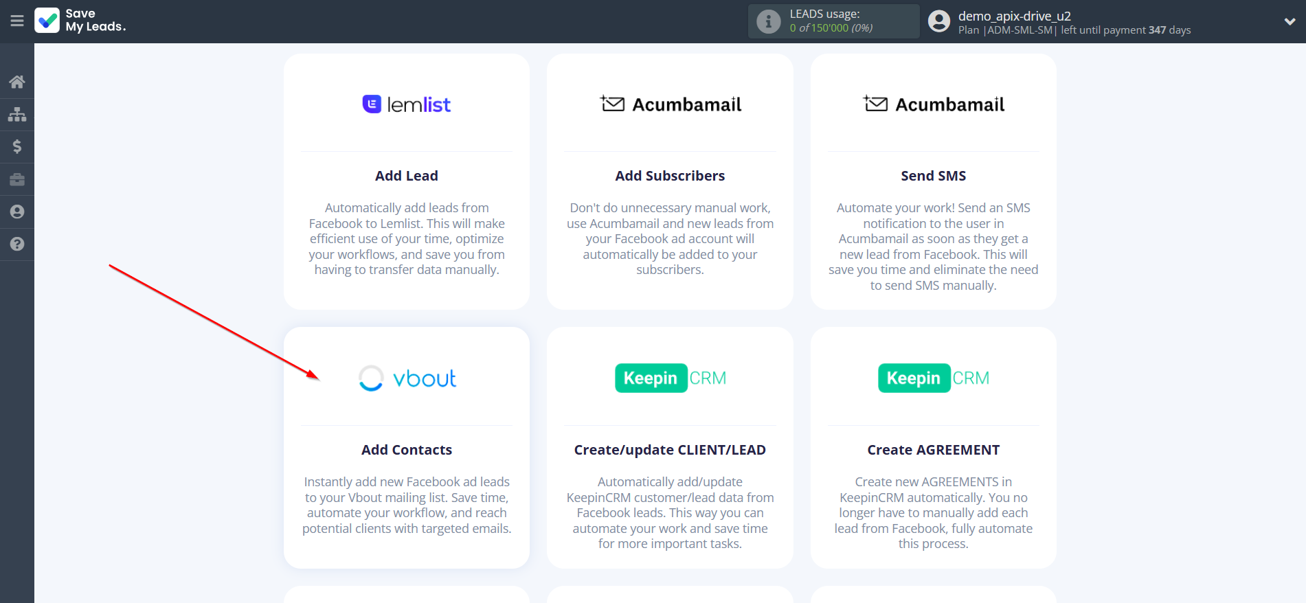 How to Connect Facebook with Vbout Add Contact | Data Destination system selection How to Connect Facebook with Vbout Add Contact | Data Destination system selection