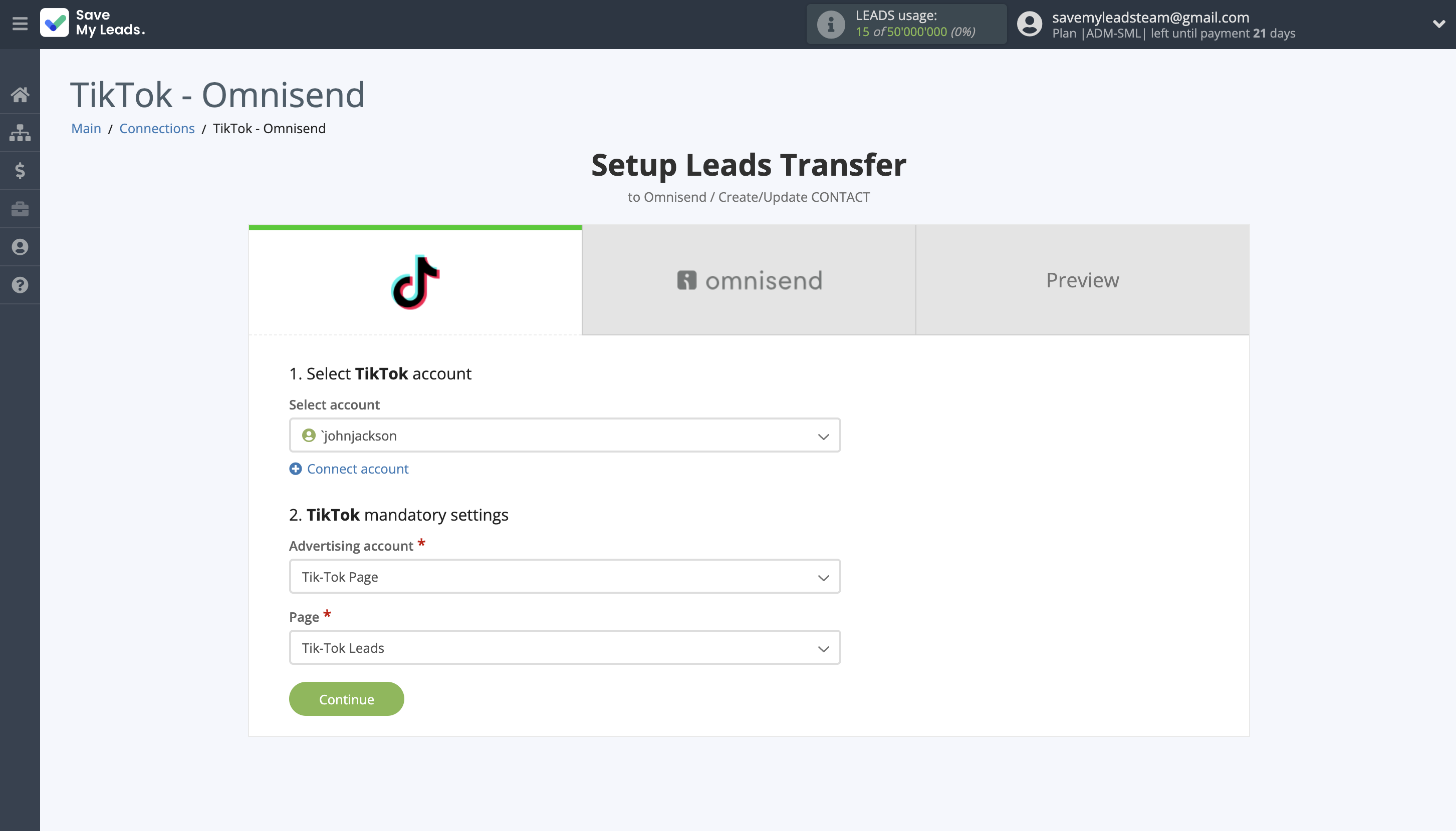 How to Connect TikTok with Omnisend Create Contact | Data Source account connection