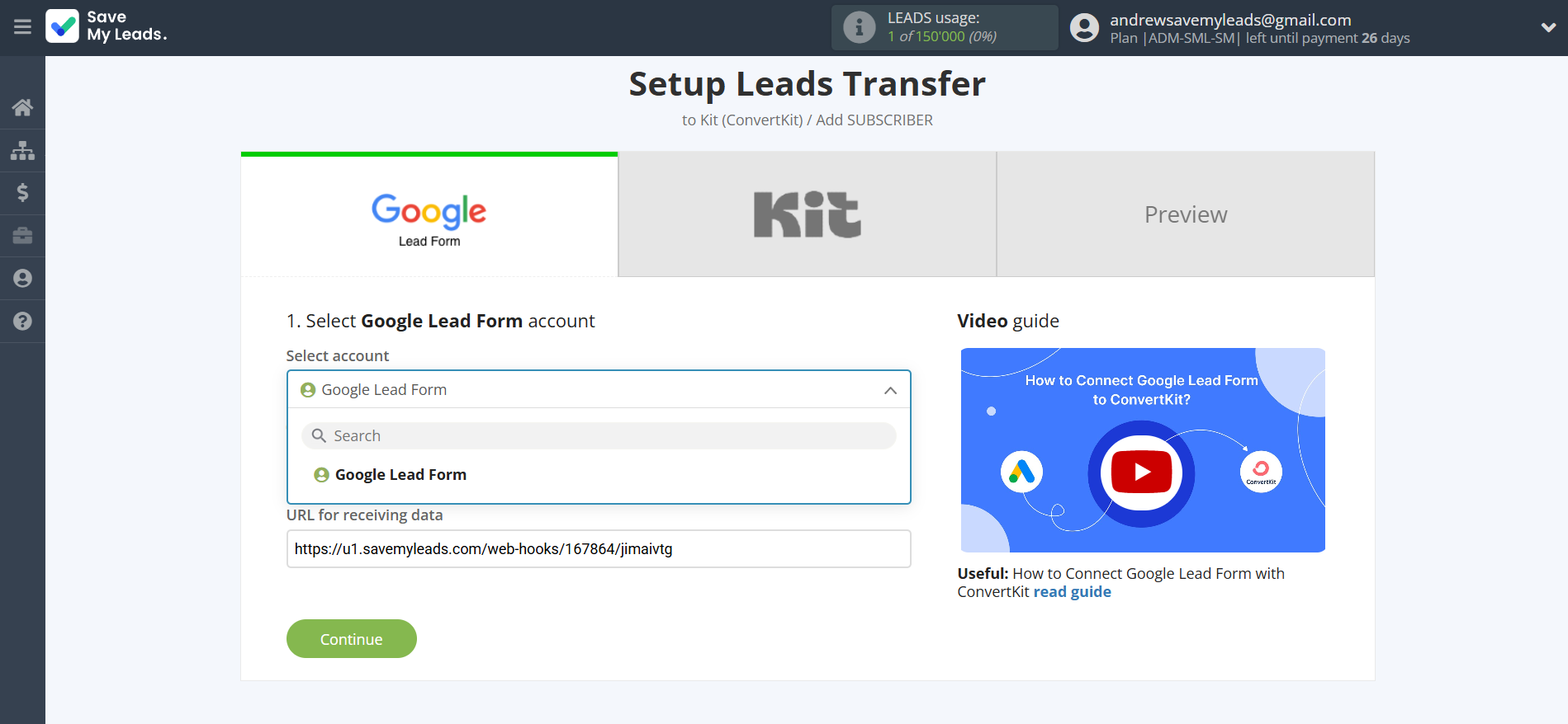 How to Connect Google Lead Form with Kit (ConvertKit) | Data Source account selection