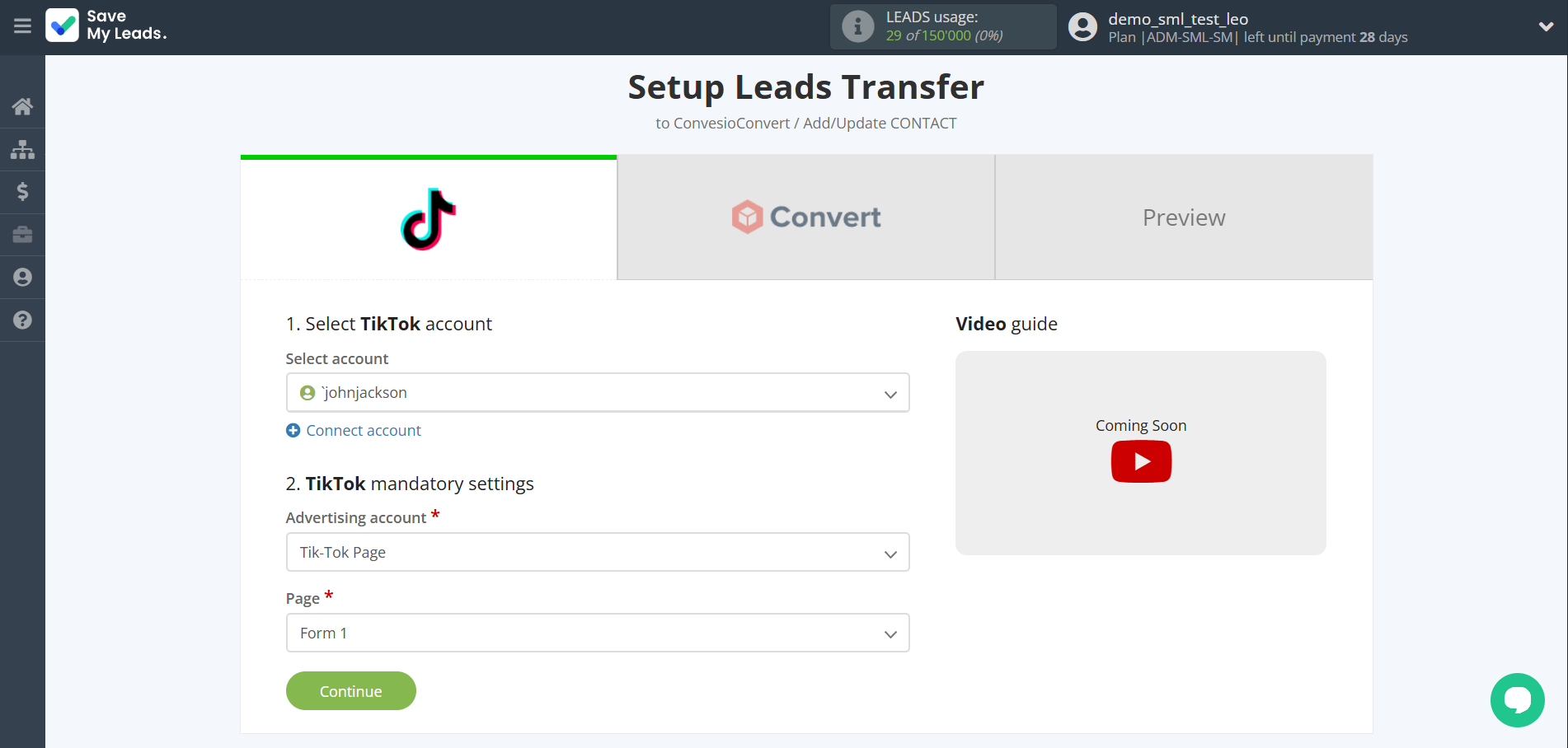 How to Connect TikTok with ConvesioConvert | Data Source account connection
