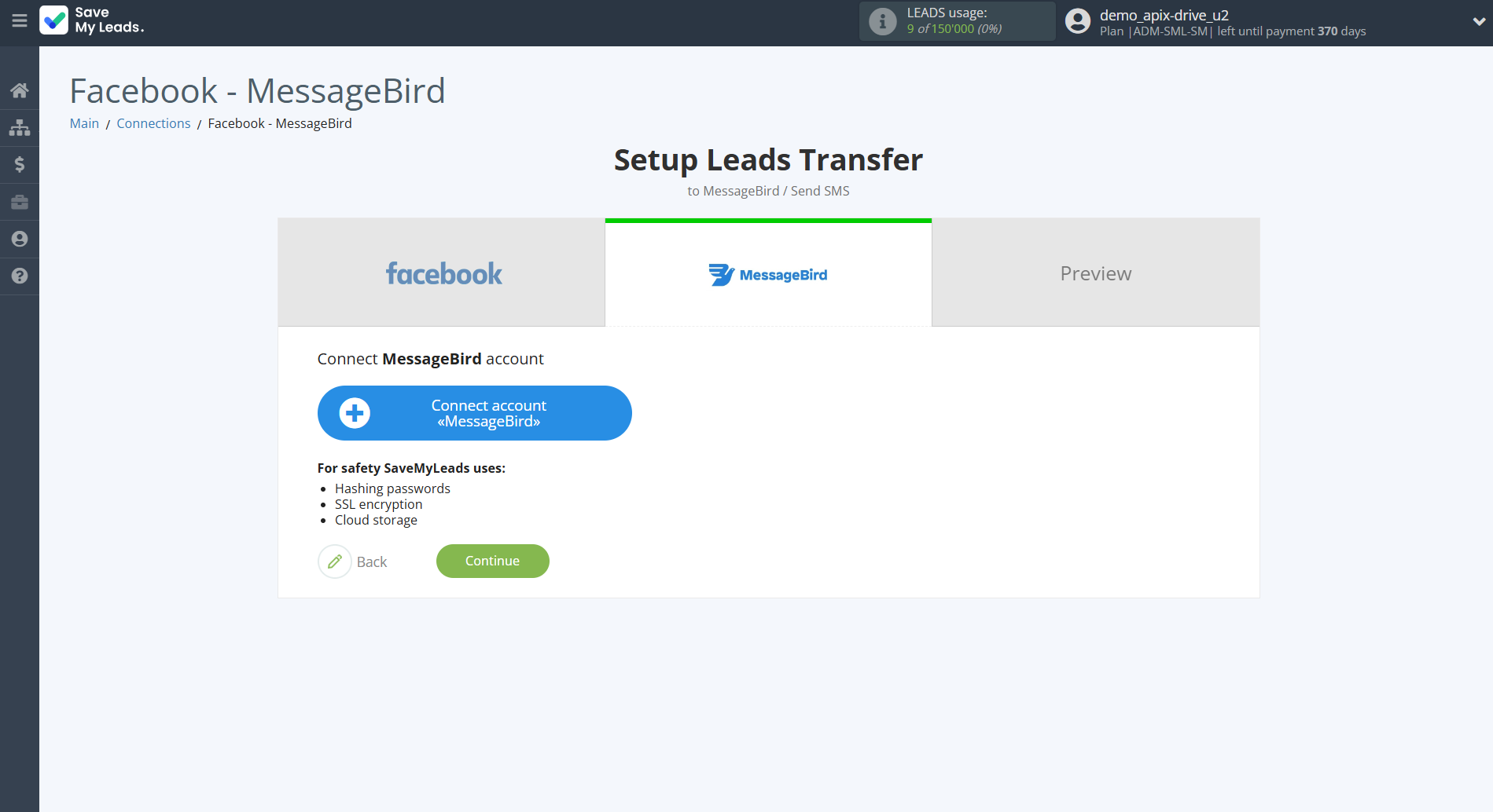 How to Connect Facebook with MessageBird | Data Destination account connection