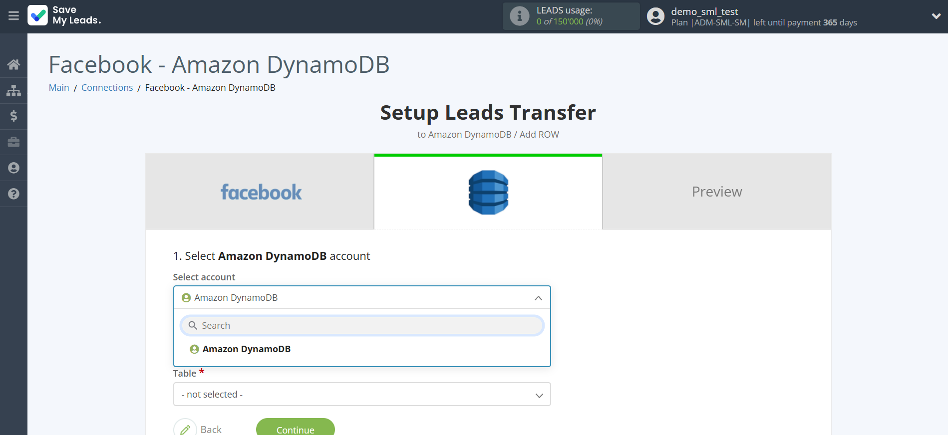 How to Connect Facebook with Amazon DynamoDB | Data Destination account selection How to Connect Facebook with Amazon DynamoDB | Data Destination account selection