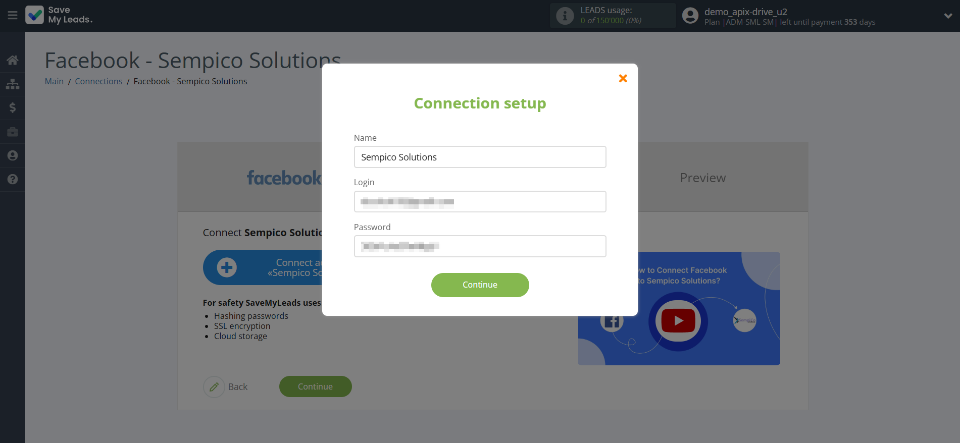 How to Connect Facebook with Sempico Solutions | Data Destination account connection