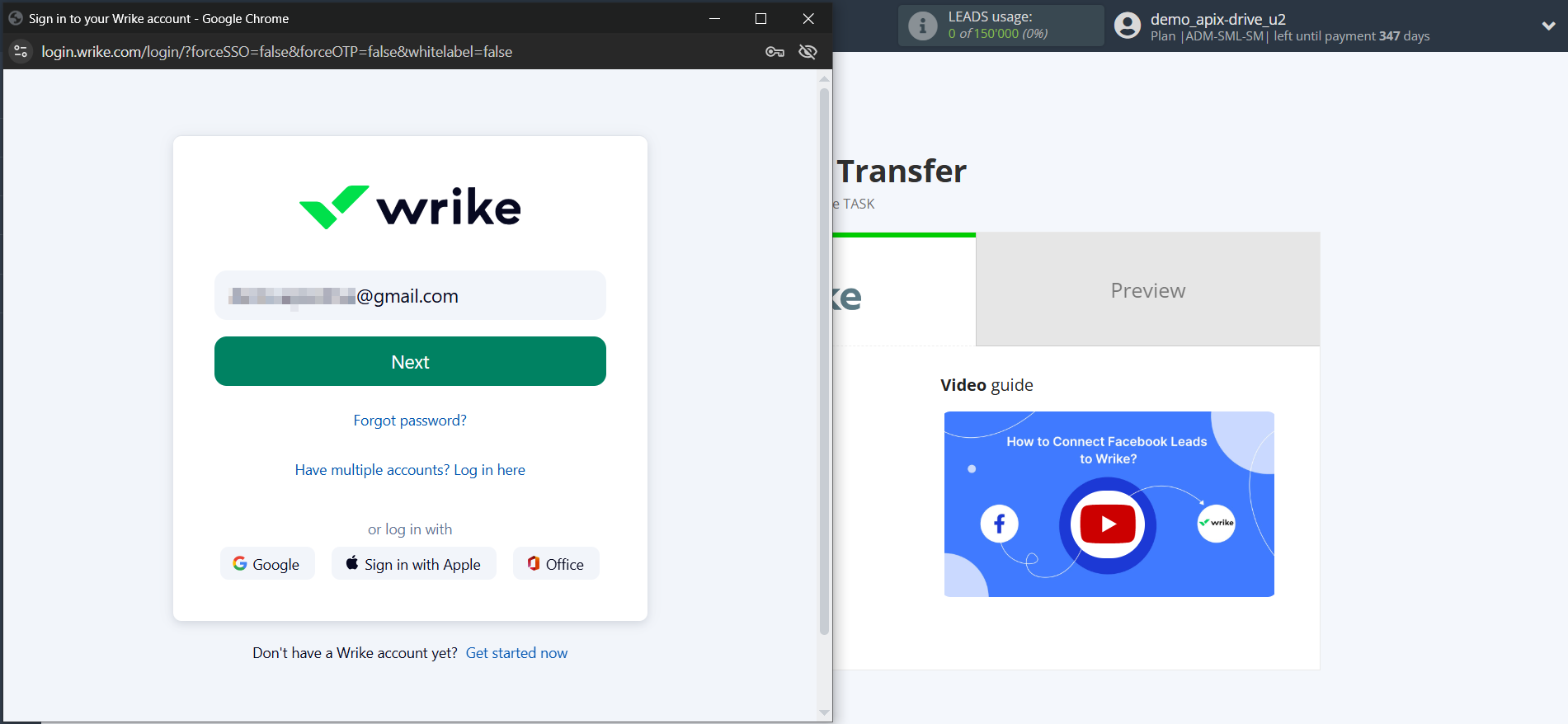 How to Connect Facebook with Wrike | Data Destination account connection
