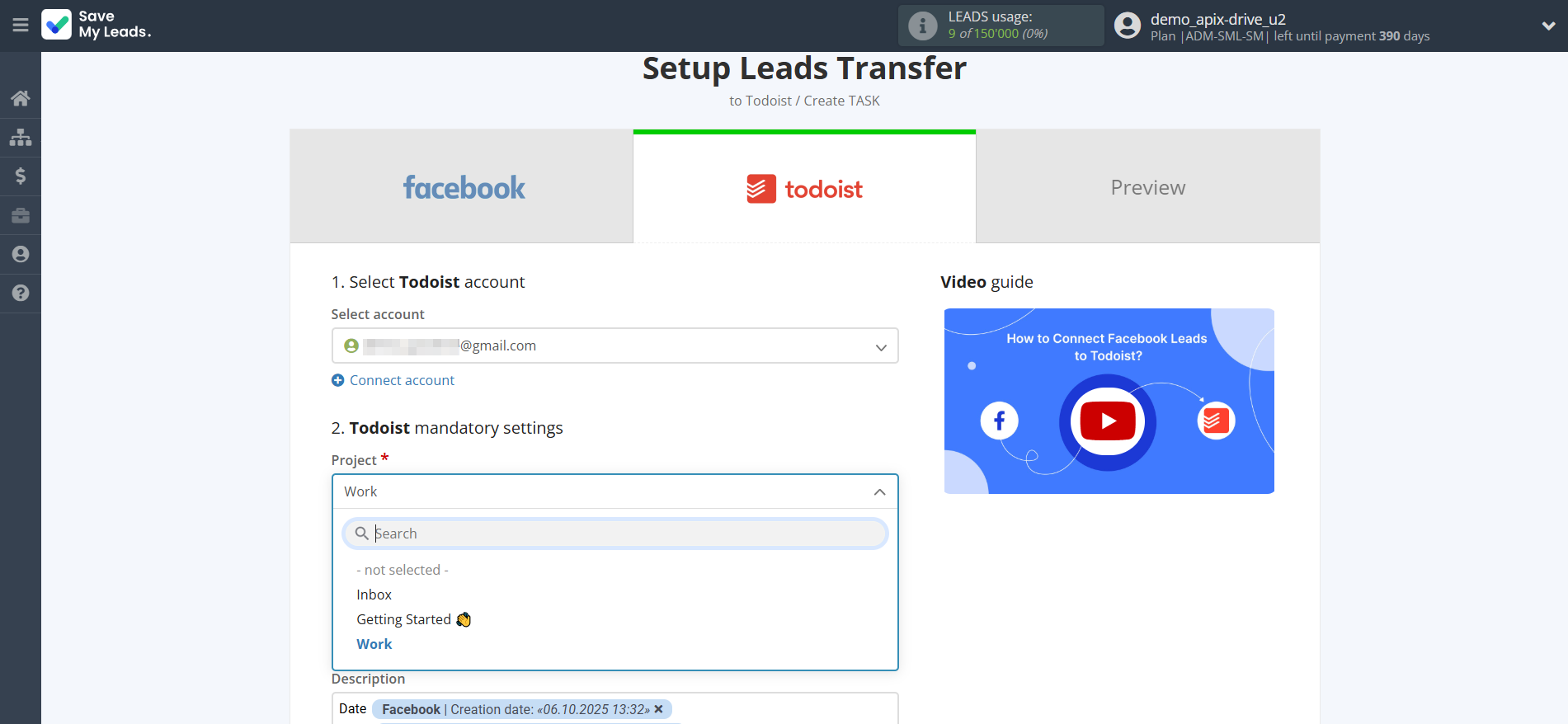 How to Connect Facebook with Todoist | Assigning fields