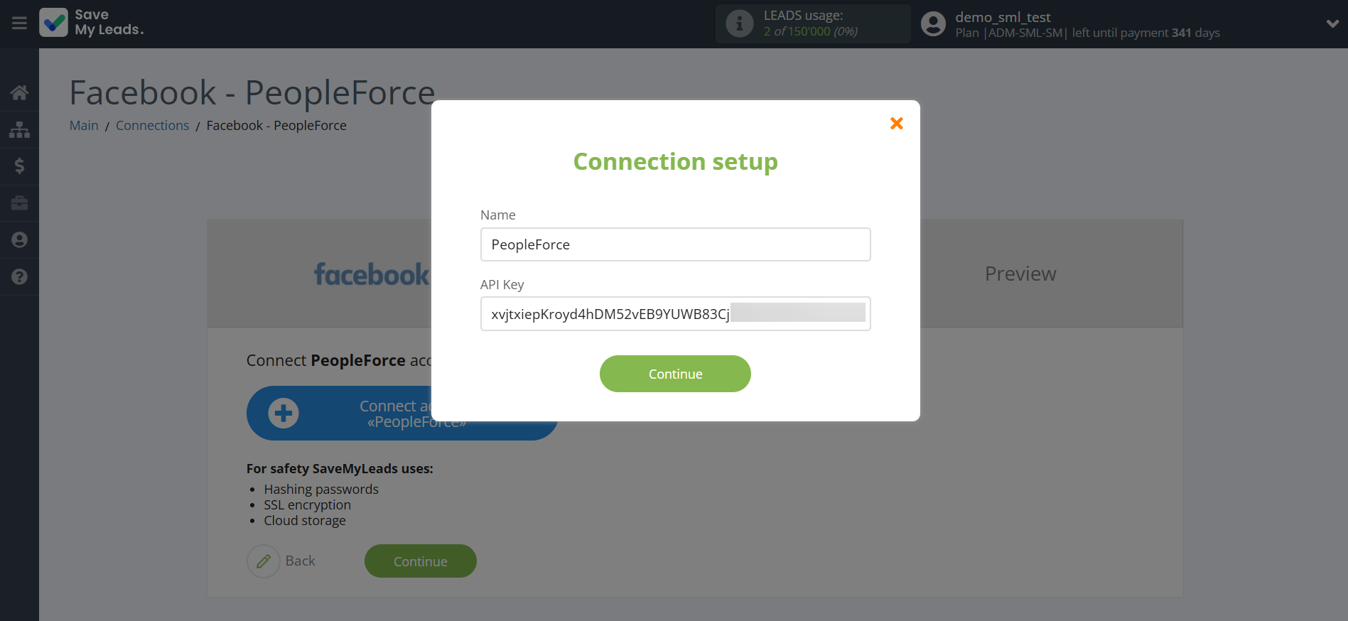 How to Connect Facebook with PeopleForce Add Candidate | Data Destination account connection